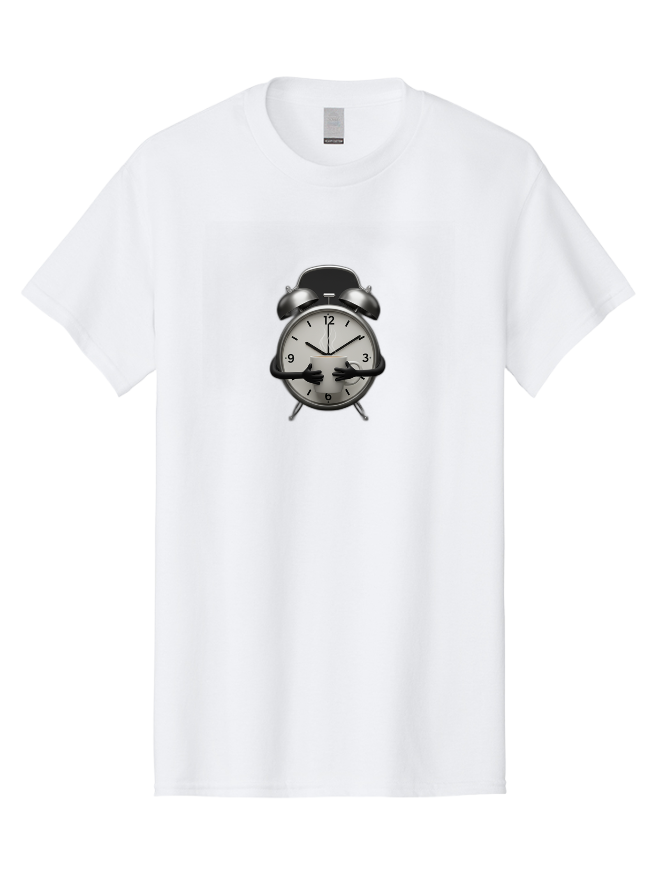 Alarm-Clock Men'S Graphic Tee, 100% Cotton, Comfortable Casual Summer Wear, Machine Washable, Alarm Clock With Hands At 11:30, Retro Style, Classic Design, Simple Analog Clock, Time Keeping, Morning Wake-Up, Black And White Clock Face, Bab618 6