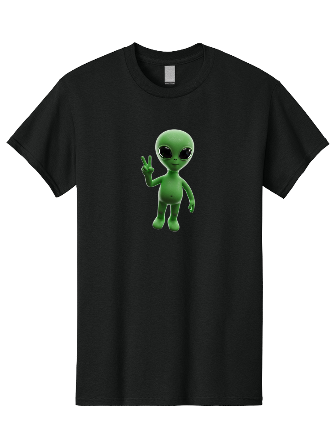 Alien-2 Men'S Graphic Tee, 100% Cotton, Comfortable Casual Summer Wear, Machine Washable, Cartoon Alien, Peace Sign, 3D Rendering, Friendly Gesture, Outer Space Character, Green Skin Tone, Black Eyes, Digital Artwork, Pop Culture Symbol Bab620 11