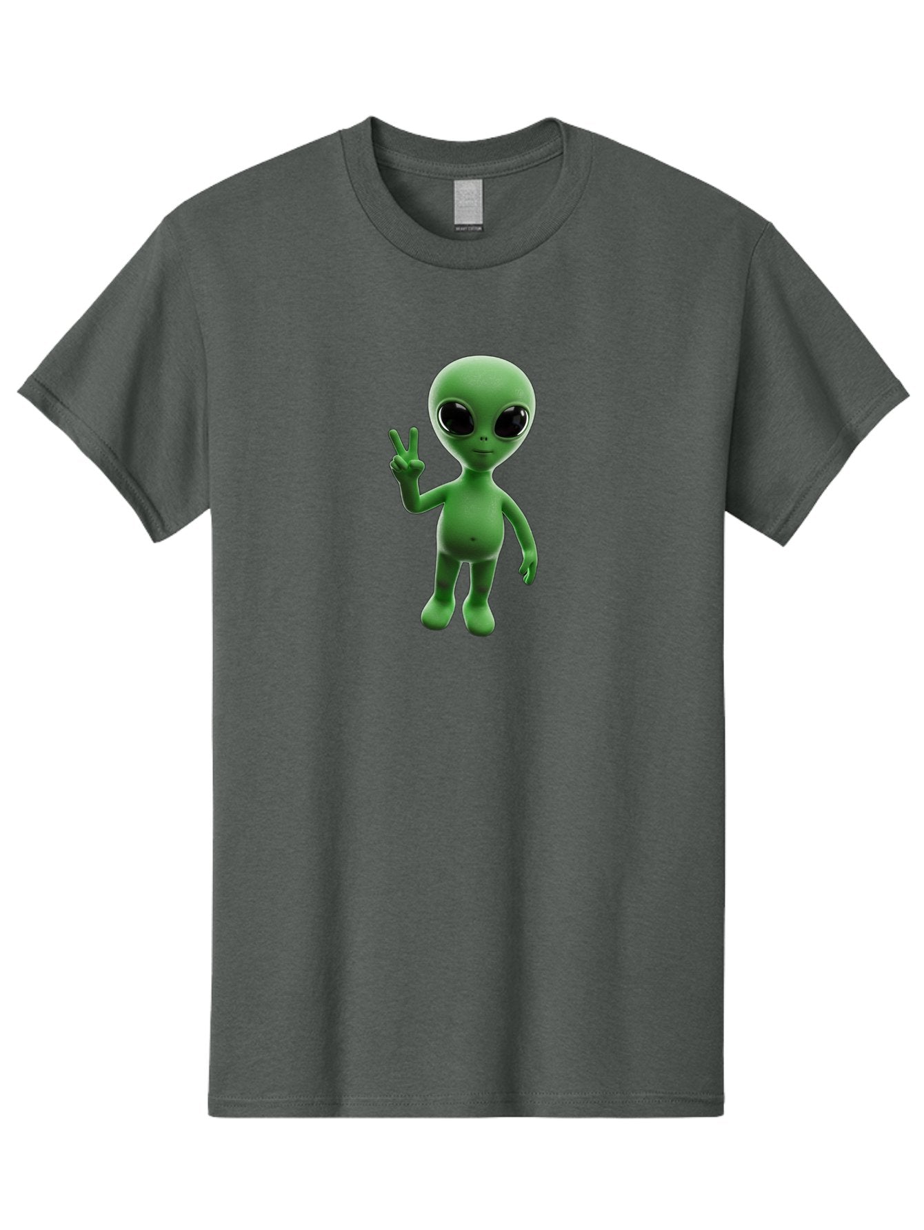 Alien-2 Men'S Graphic Tee, 100% Cotton, Comfortable Casual Summer Wear, Machine Washable, Cartoon Alien, Peace Sign, 3D Rendering, Friendly Gesture, Outer Space Character, Green Skin Tone, Black Eyes, Digital Artwork, Pop Culture Symbol Bab620 12