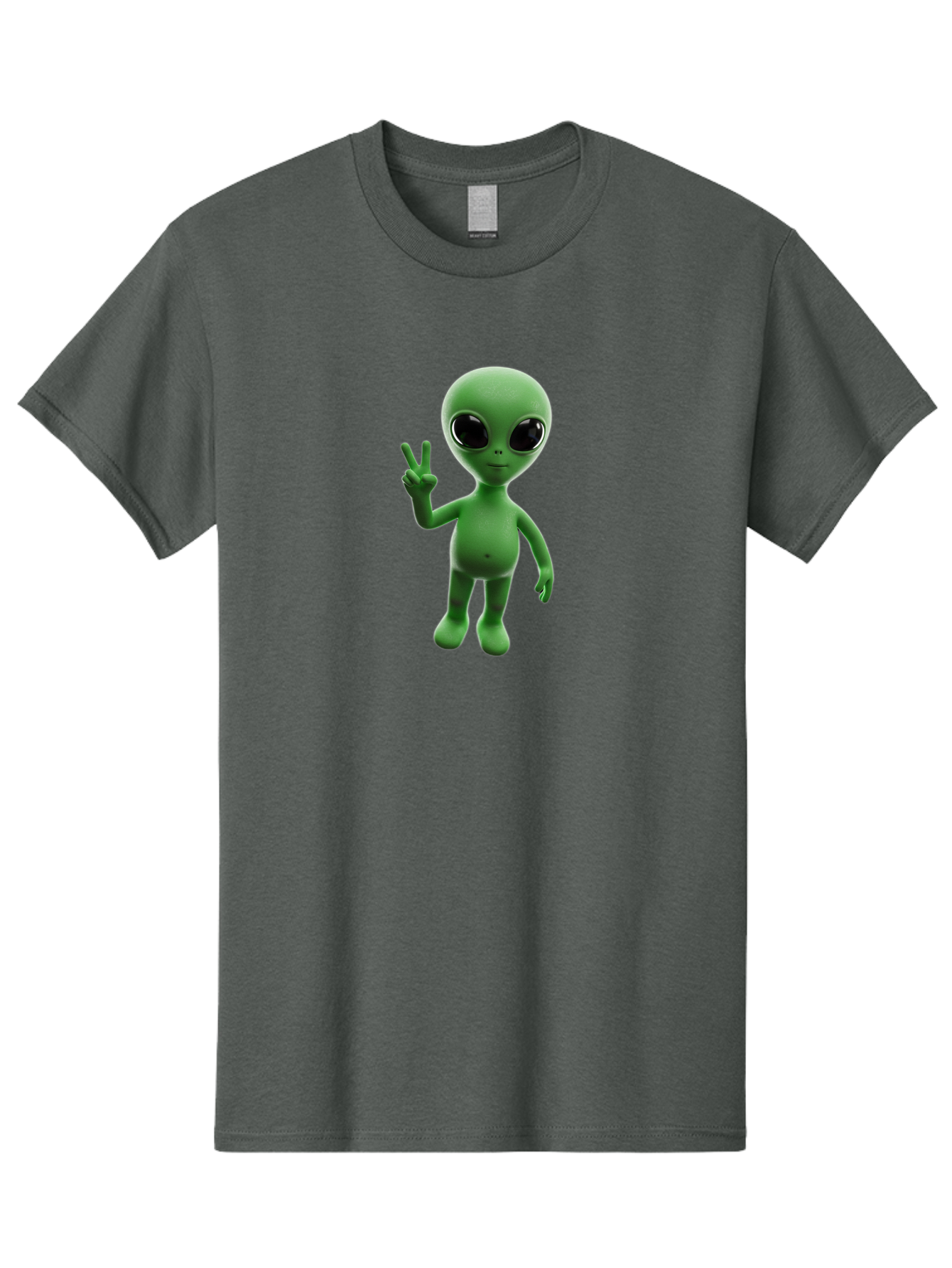 Alien-2 Men'S Graphic Tee, 100% Cotton, Comfortable Casual Summer Wear, Machine Washable, Cartoon Alien, Peace Sign, 3D Rendering, Friendly Gesture, Outer Space Character, Green Skin Tone, Black Eyes, Digital Artwork, Pop Culture Symbol Bab620 3