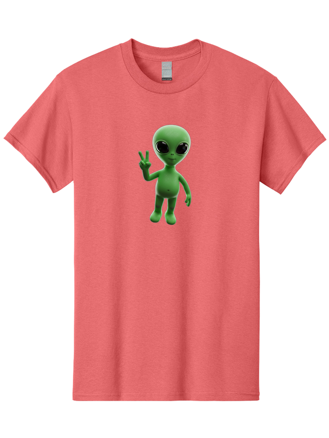 Alien-2 Men'S Graphic Tee, 100% Cotton, Comfortable Casual Summer Wear, Machine Washable, Cartoon Alien, Peace Sign, 3D Rendering, Friendly Gesture, Outer Space Character, Green Skin Tone, Black Eyes, Digital Artwork, Pop Culture Symbol Bab620 6