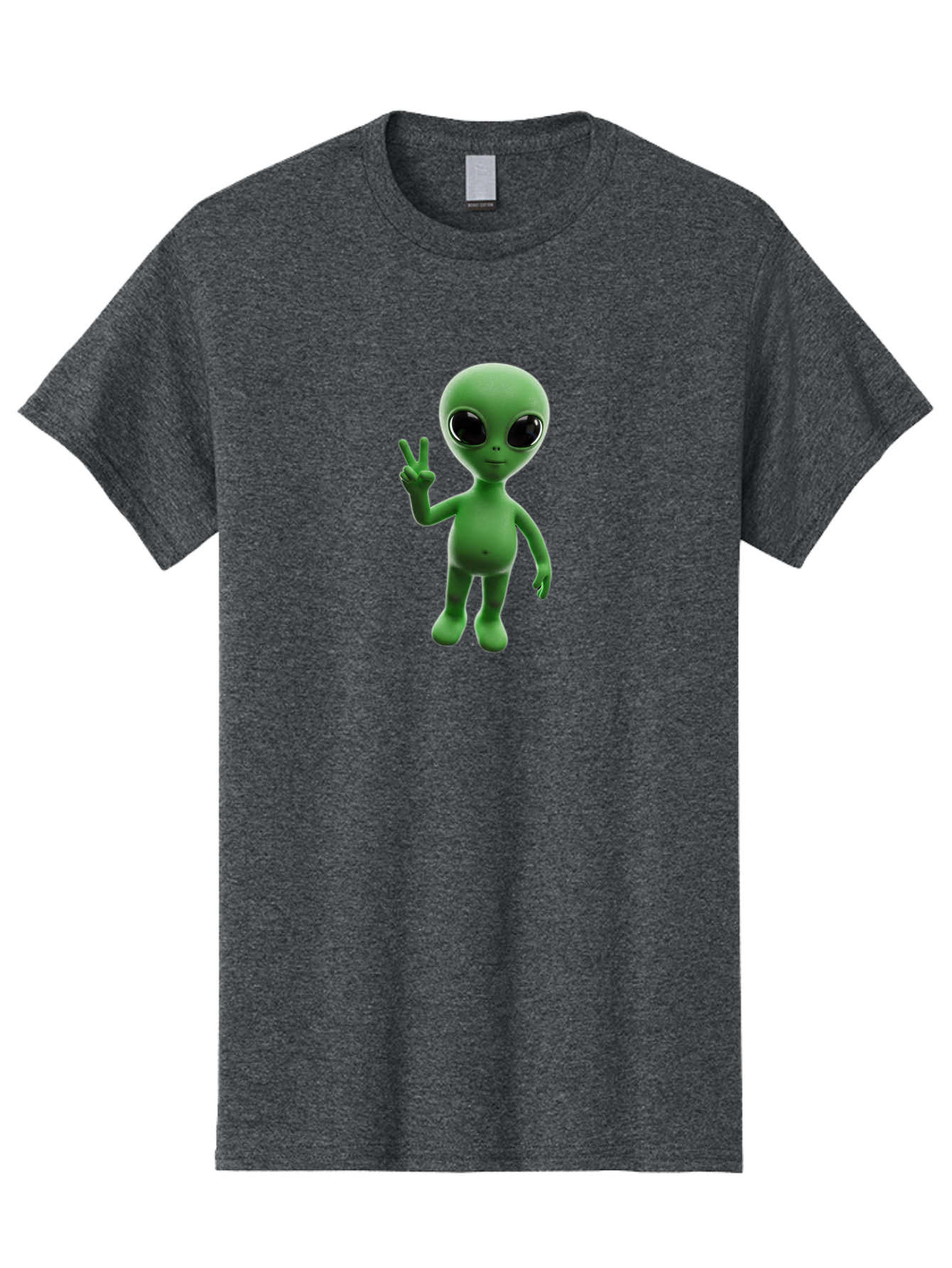 Alien-2 Men'S Graphic Tee, 100% Cotton, Comfortable Casual Summer Wear, Machine Washable, Cartoon Alien, Peace Sign, 3D Rendering, Friendly Gesture, Outer Space Character, Green Skin Tone, Black Eyes, Digital Artwork, Pop Culture Symbol Bab620 15