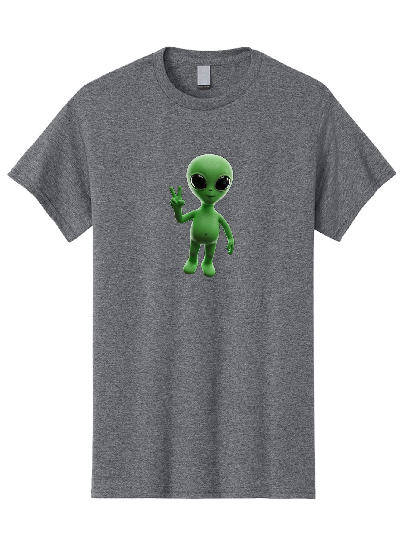Alien-2 Men'S Graphic Tee, 100% Cotton, Comfortable Casual Summer Wear, Machine Washable, Cartoon Alien, Peace Sign, 3D Rendering, Friendly Gesture, Outer Space Character, Green Skin Tone, Black Eyes, Digital Artwork, Pop Culture Symbol Bab620 15