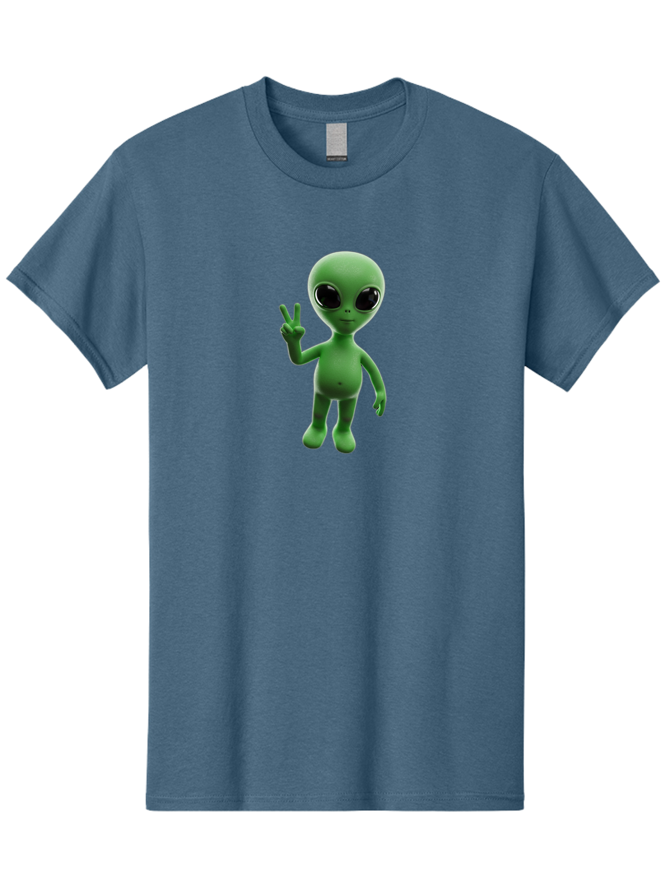 Alien-2 Men'S Graphic Tee, 100% Cotton, Comfortable Casual Summer Wear, Machine Washable, Cartoon Alien, Peace Sign, 3D Rendering, Friendly Gesture, Outer Space Character, Green Skin Tone, Black Eyes, Digital Artwork, Pop Culture Symbol Bab620 12
