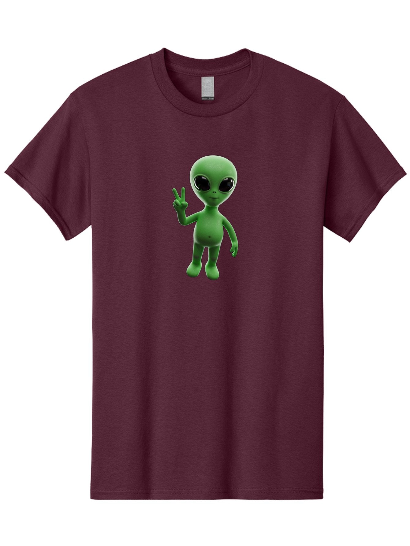 Alien-2 Men'S Graphic Tee, 100% Cotton, Comfortable Casual Summer Wear, Machine Washable, Cartoon Alien, Peace Sign, 3D Rendering, Friendly Gesture, Outer Space Character, Green Skin Tone, Black Eyes, Digital Artwork, Pop Culture Symbol Bab620 11