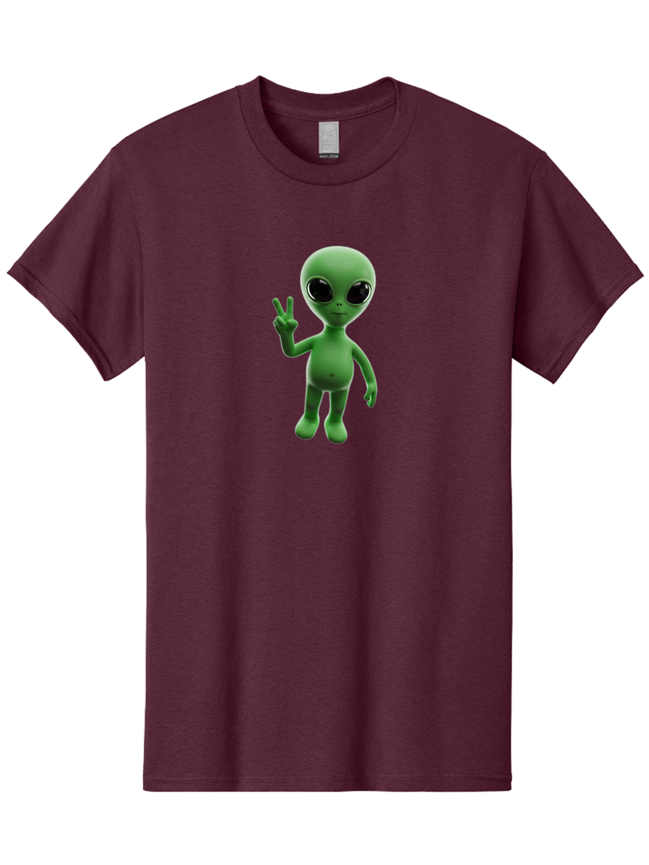 Alien-2 Men'S Graphic Tee, 100% Cotton, Comfortable Casual Summer Wear, Machine Washable, Cartoon Alien, Peace Sign, 3D Rendering, Friendly Gesture, Outer Space Character, Green Skin Tone, Black Eyes, Digital Artwork, Pop Culture Symbol Bab620 4