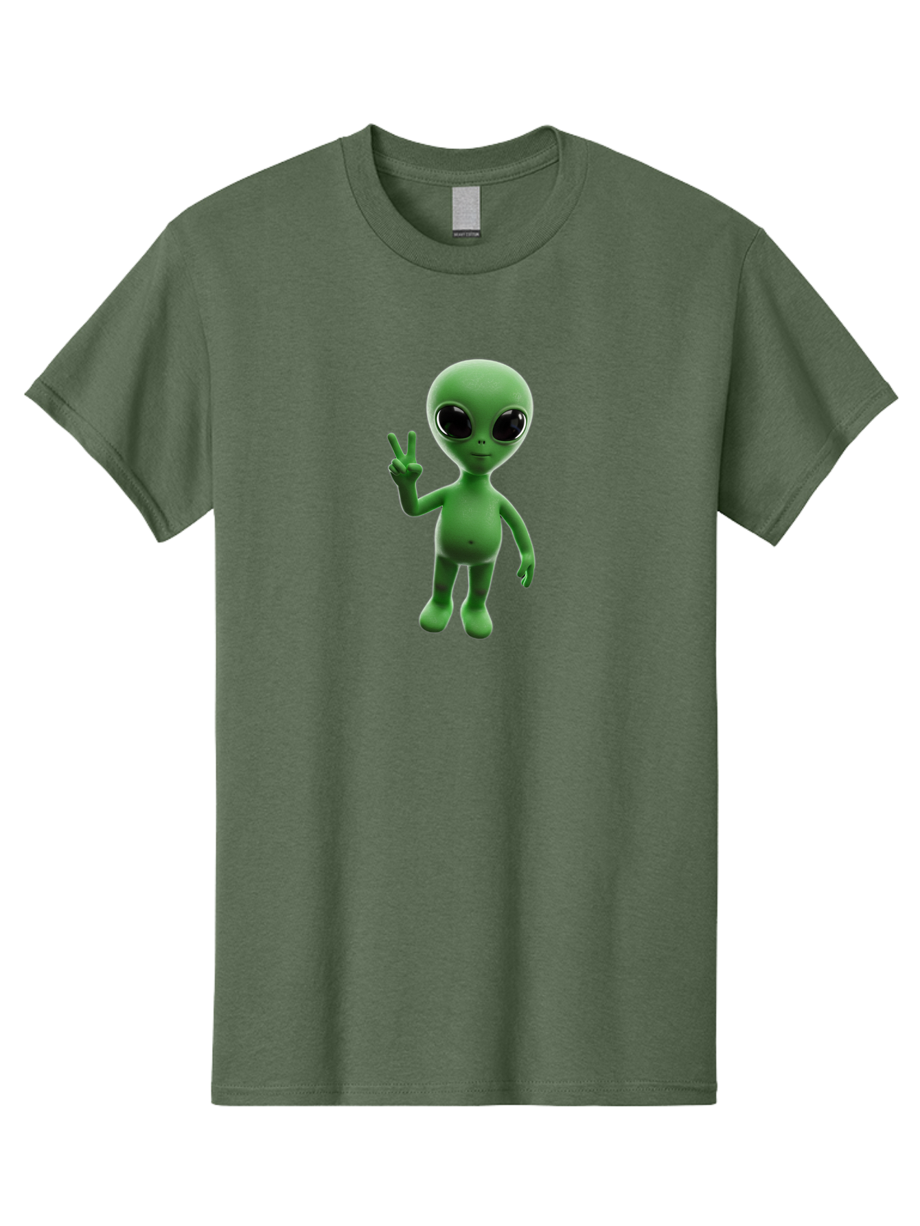 Alien-2 Men'S Graphic Tee, 100% Cotton, Comfortable Casual Summer Wear, Machine Washable, Cartoon Alien, Peace Sign, 3D Rendering, Friendly Gesture, Outer Space Character, Green Skin Tone, Black Eyes, Digital Artwork, Pop Culture Symbol Bab620 9