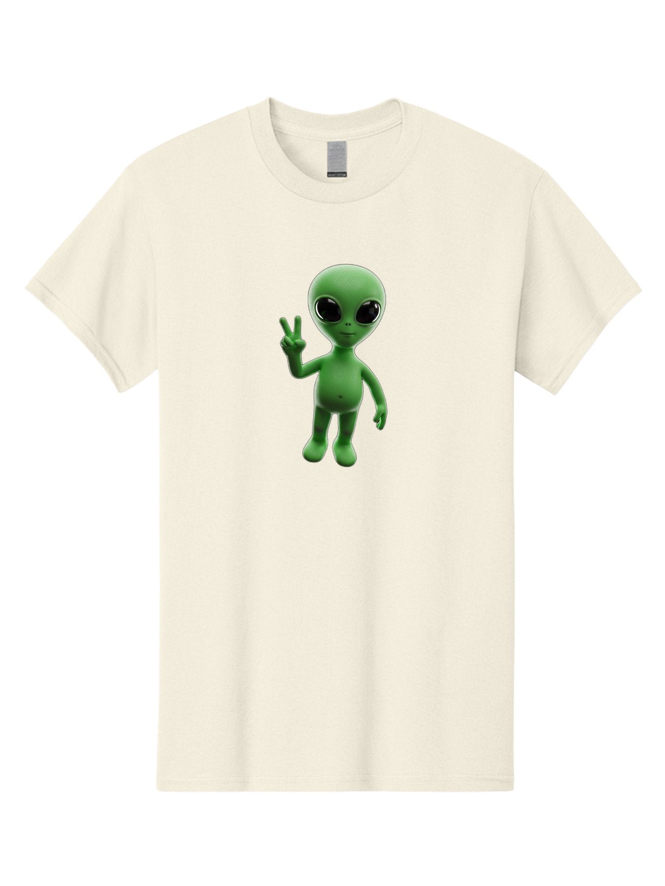 Alien-2 Men'S Graphic Tee, 100% Cotton, Comfortable Casual Summer Wear, Machine Washable, Cartoon Alien, Peace Sign, 3D Rendering, Friendly Gesture, Outer Space Character, Green Skin Tone, Black Eyes, Digital Artwork, Pop Culture Symbol Bab620 6
