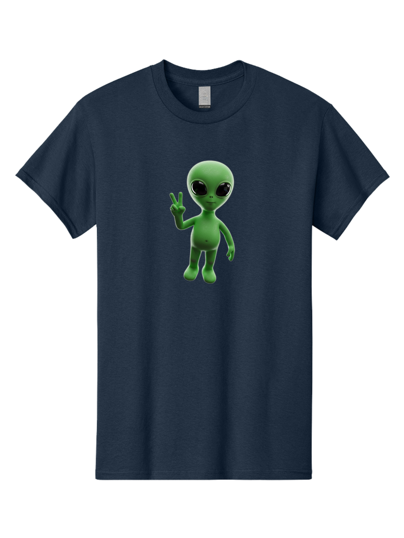 Alien-2 Men'S Graphic Tee, 100% Cotton, Comfortable Casual Summer Wear, Machine Washable, Cartoon Alien, Peace Sign, 3D Rendering, Friendly Gesture, Outer Space Character, Green Skin Tone, Black Eyes, Digital Artwork, Pop Culture Symbol Bab620 14