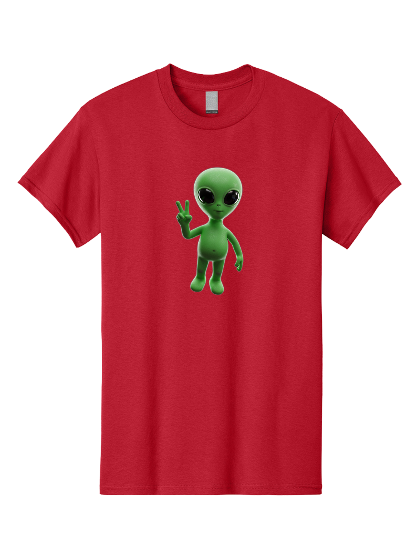 Alien-2 Men'S Graphic Tee, 100% Cotton, Comfortable Casual Summer Wear, Machine Washable, Cartoon Alien, Peace Sign, 3D Rendering, Friendly Gesture, Outer Space Character, Green Skin Tone, Black Eyes, Digital Artwork, Pop Culture Symbol Bab620