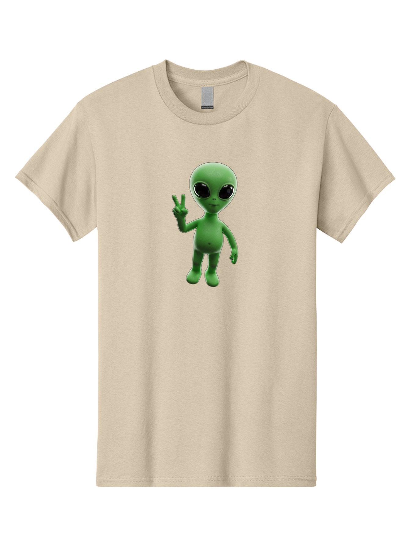 Alien-2 Men'S Graphic Tee, 100% Cotton, Comfortable Casual Summer Wear, Machine Washable, Cartoon Alien, Peace Sign, 3D Rendering, Friendly Gesture, Outer Space Character, Green Skin Tone, Black Eyes, Digital Artwork, Pop Culture Symbol Bab620 9