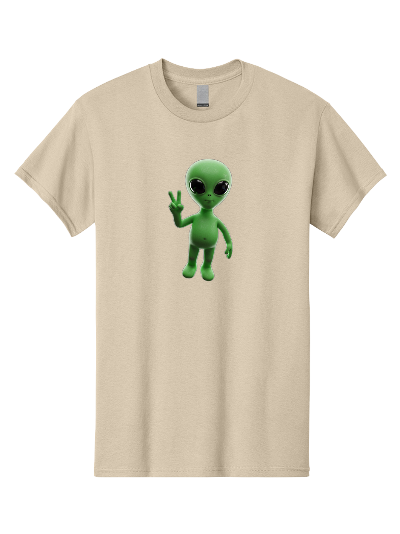Alien-2 Men'S Graphic Tee, 100% Cotton, Comfortable Casual Summer Wear, Machine Washable, Cartoon Alien, Peace Sign, 3D Rendering, Friendly Gesture, Outer Space Character, Green Skin Tone, Black Eyes, Digital Artwork, Pop Culture Symbol Bab620 5