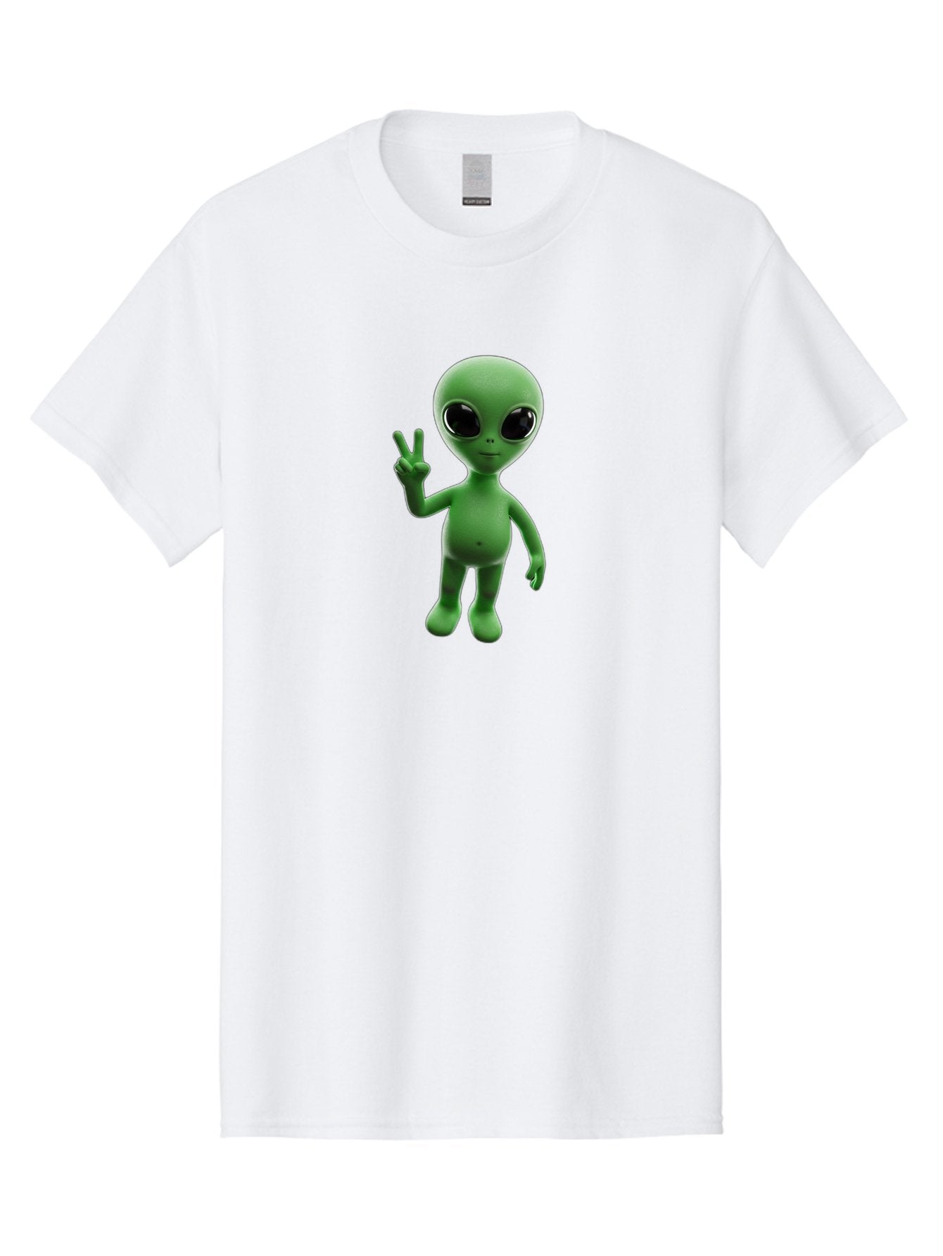 Alien-2 Men'S Graphic Tee, 100% Cotton, Comfortable Casual Summer Wear, Machine Washable, Cartoon Alien, Peace Sign, 3D Rendering, Friendly Gesture, Outer Space Character, Green Skin Tone, Black Eyes, Digital Artwork, Pop Culture Symbol Bab620 7