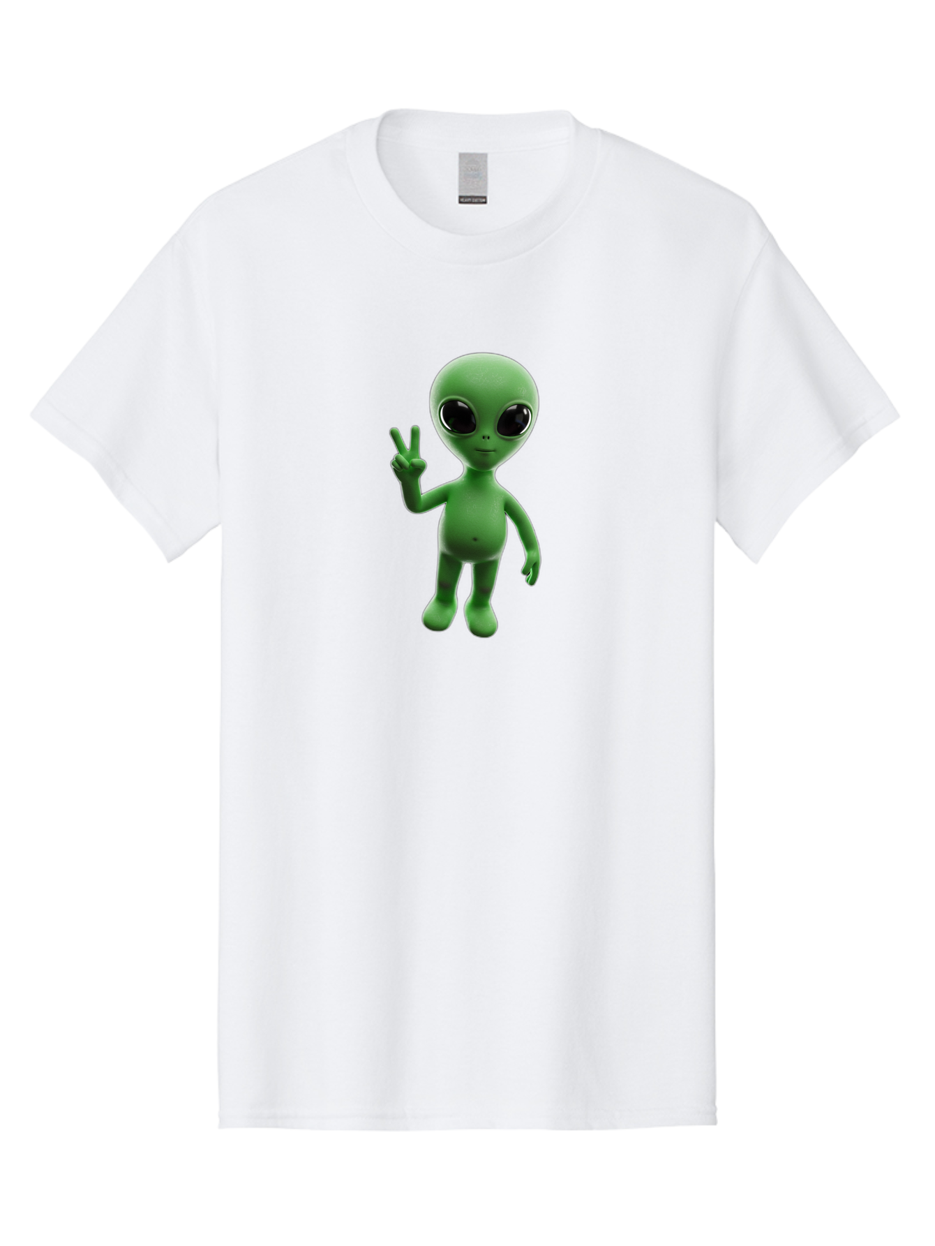 Alien-2 Men'S Graphic Tee, 100% Cotton, Comfortable Casual Summer Wear, Machine Washable, Cartoon Alien, Peace Sign, 3D Rendering, Friendly Gesture, Outer Space Character, Green Skin Tone, Black Eyes, Digital Artwork, Pop Culture Symbol Bab620 13