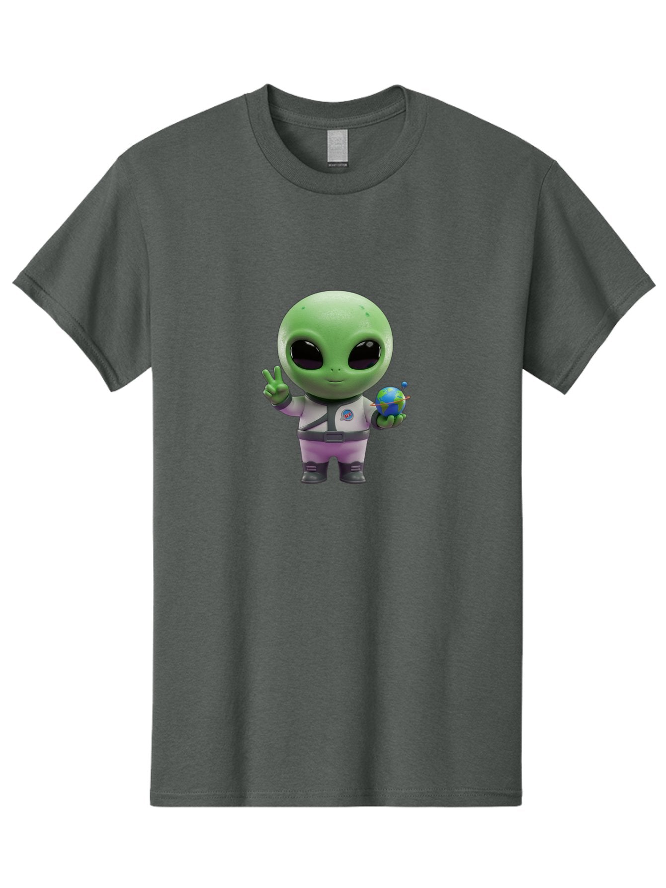 Alien-Astronaut Men'S Graphic Tee, 100% Cotton, Comfortable Casual Summer Wear, Machine Washable, Cartoon Alien, Astronaut Costume, Peace Sign, Earth Globe, Space Exploration, Friendly Extraterrestrial, Sci-Fi Character, Bab621 9