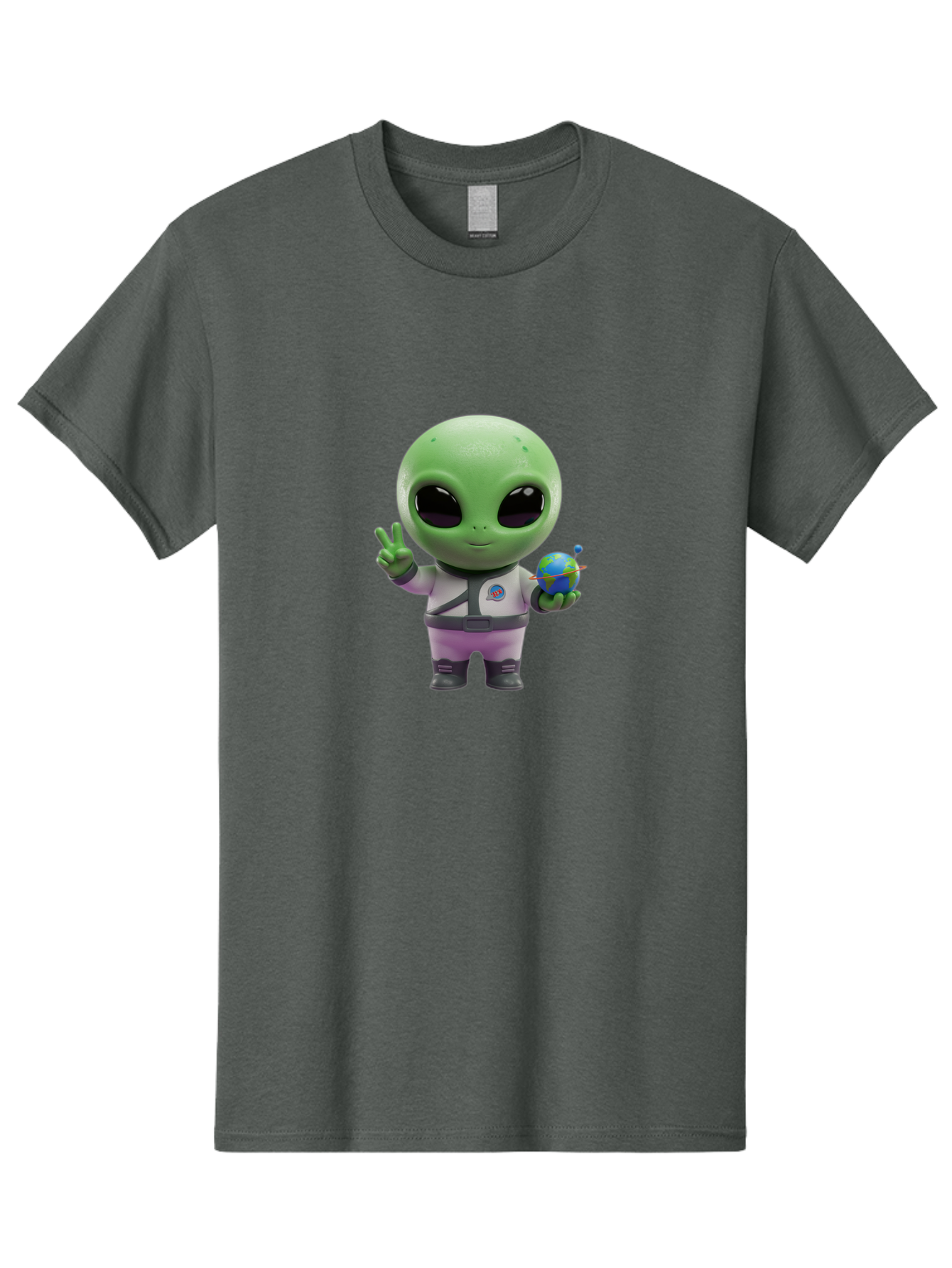Alien-Astronaut Men'S Graphic Tee, 100% Cotton, Comfortable Casual Summer Wear, Machine Washable, Cartoon Alien, Astronaut Costume, Peace Sign, Earth Globe, Space Exploration, Friendly Extraterrestrial, Sci-Fi Character, Bab621 5