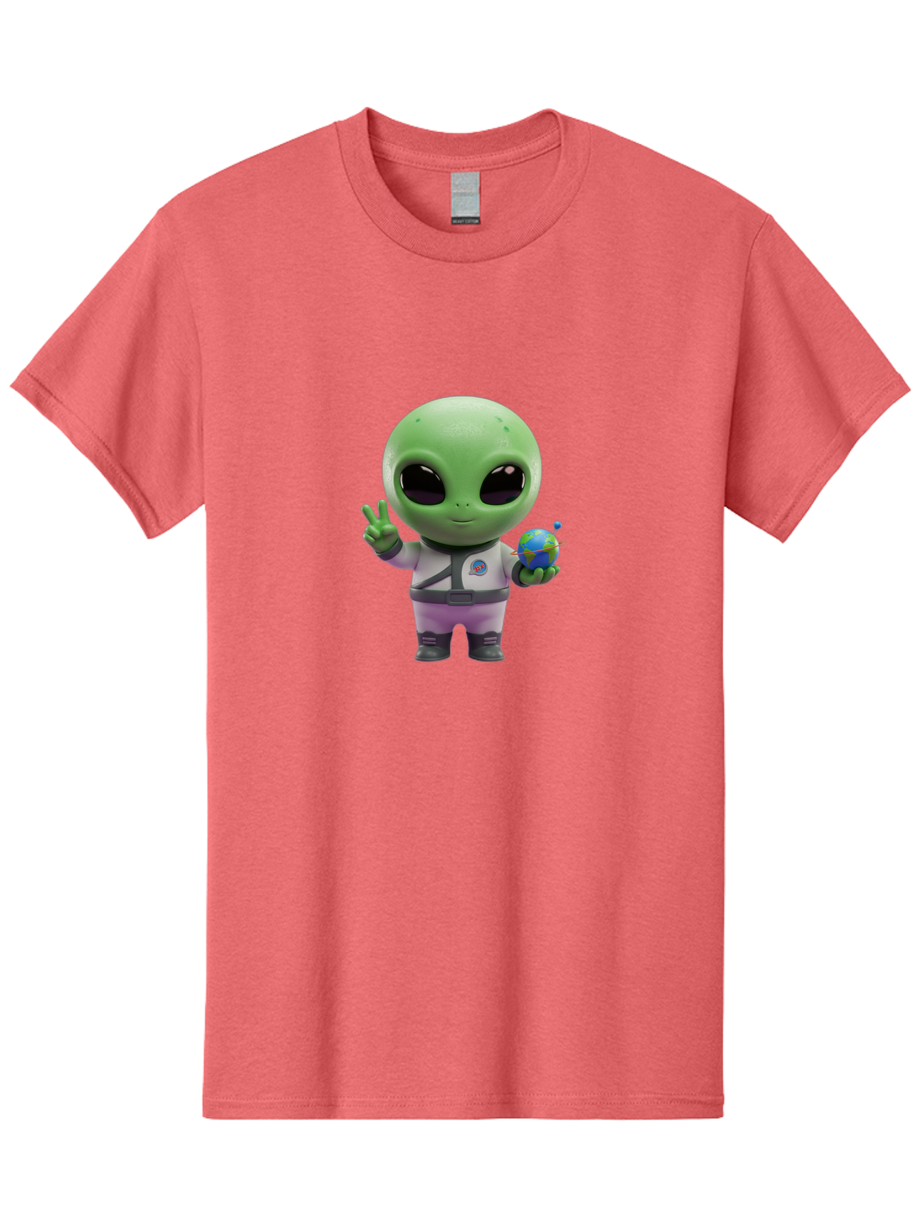 Alien-Astronaut Men'S Graphic Tee, 100% Cotton, Comfortable Casual Summer Wear, Machine Washable, Cartoon Alien, Astronaut Costume, Peace Sign, Earth Globe, Space Exploration, Friendly Extraterrestrial, Sci-Fi Character, Bab621 4