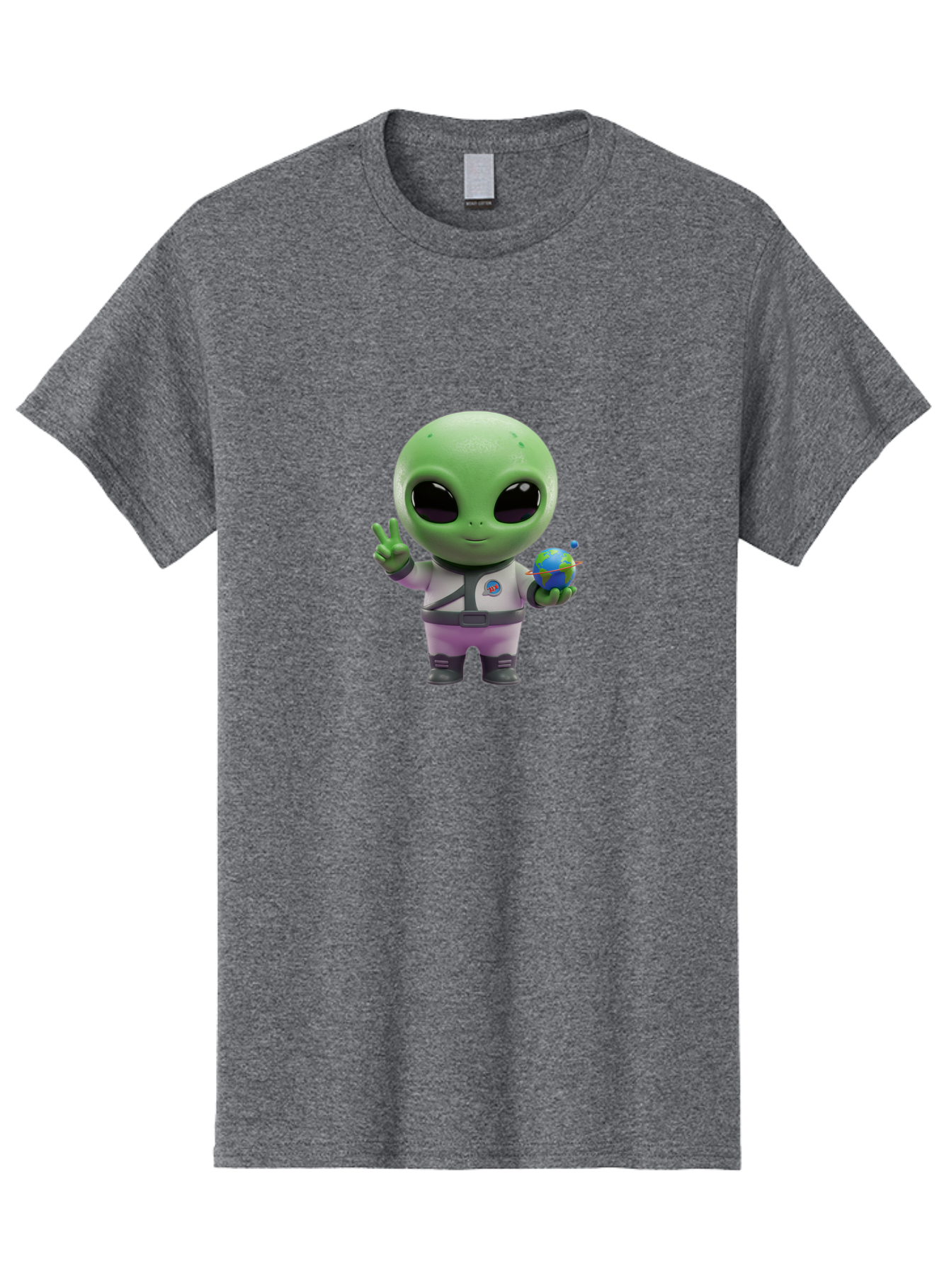 Alien-Astronaut Men'S Graphic Tee, 100% Cotton, Comfortable Casual Summer Wear, Machine Washable, Cartoon Alien, Astronaut Costume, Peace Sign, Earth Globe, Space Exploration, Friendly Extraterrestrial, Sci-Fi Character, Bab621
