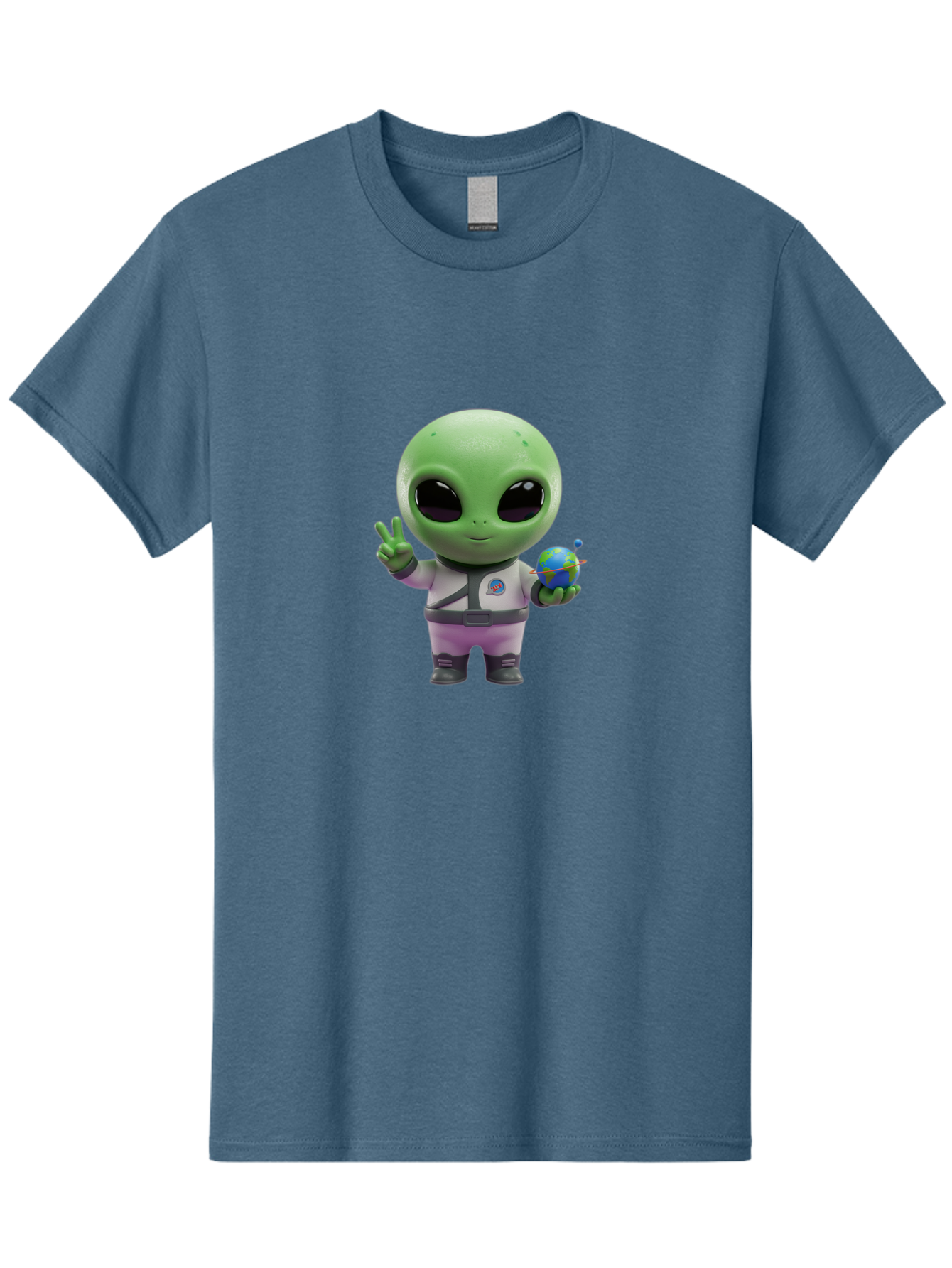 Alien-Astronaut Men'S Graphic Tee, 100% Cotton, Comfortable Casual Summer Wear, Machine Washable, Cartoon Alien, Astronaut Costume, Peace Sign, Earth Globe, Space Exploration, Friendly Extraterrestrial, Sci-Fi Character, Bab621 3