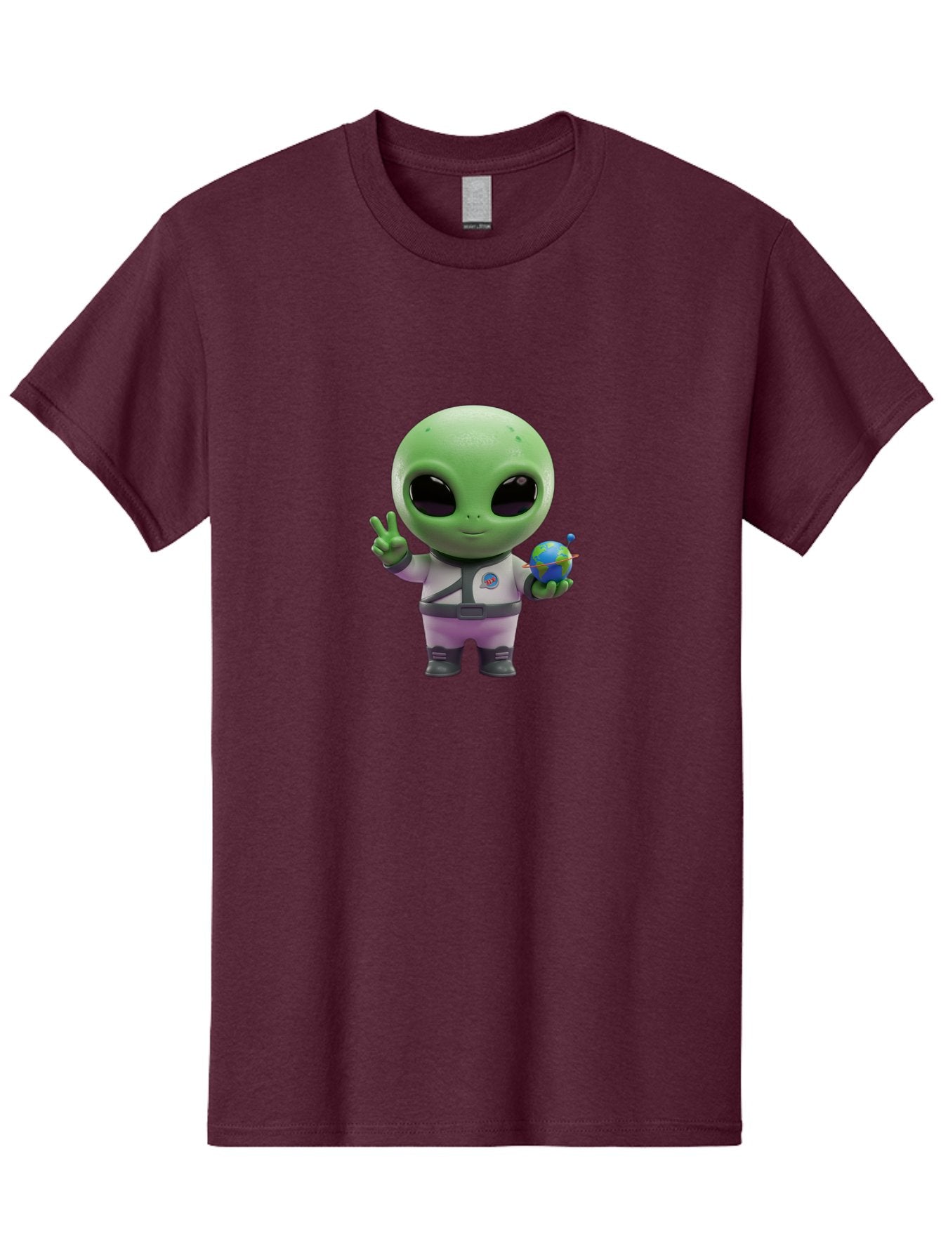 Alien-Astronaut Men'S Graphic Tee, 100% Cotton, Comfortable Casual Summer Wear, Machine Washable, Cartoon Alien, Astronaut Costume, Peace Sign, Earth Globe, Space Exploration, Friendly Extraterrestrial, Sci-Fi Character, Bab621