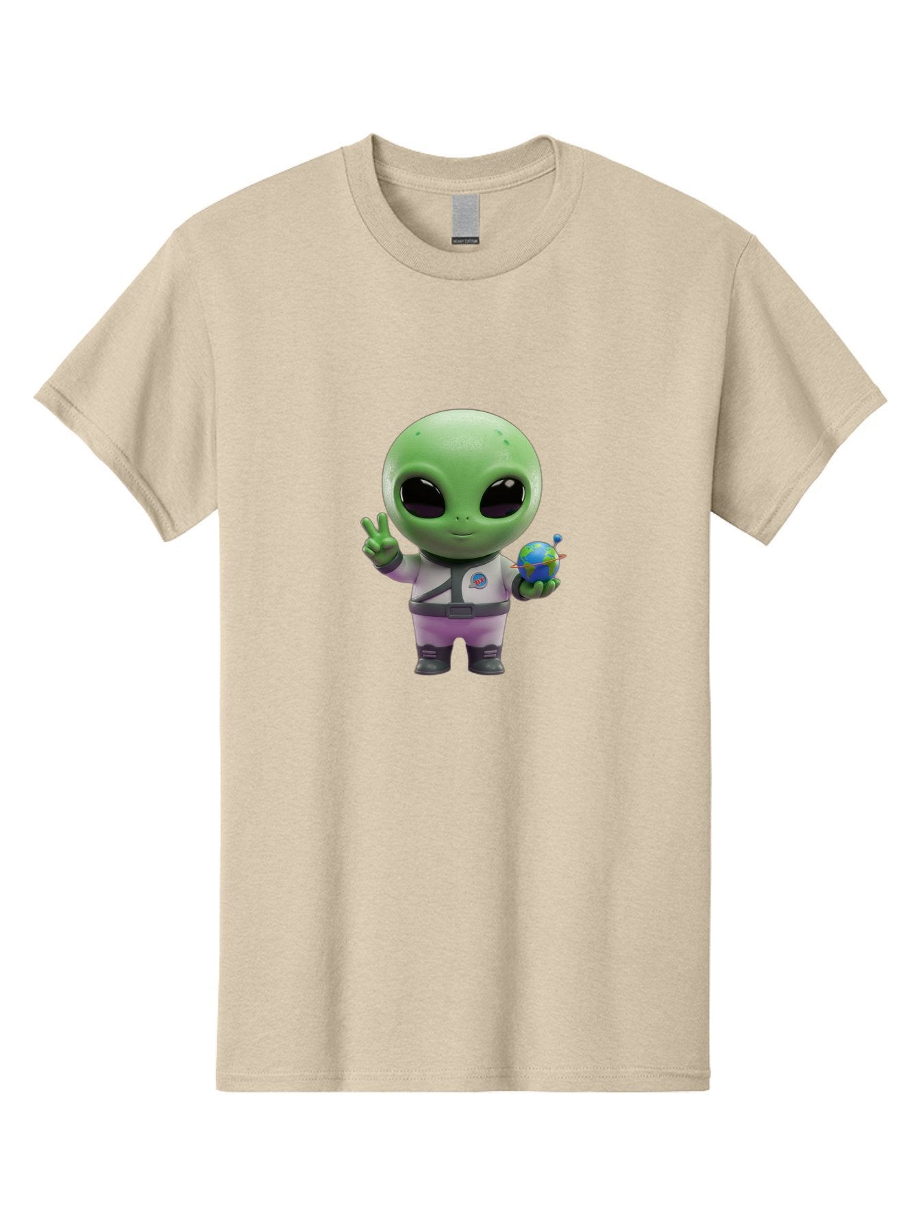 Alien-Astronaut Men'S Graphic Tee, 100% Cotton, Comfortable Casual Summer Wear, Machine Washable, Cartoon Alien, Astronaut Costume, Peace Sign, Earth Globe, Space Exploration, Friendly Extraterrestrial, Sci-Fi Character, Bab621 7