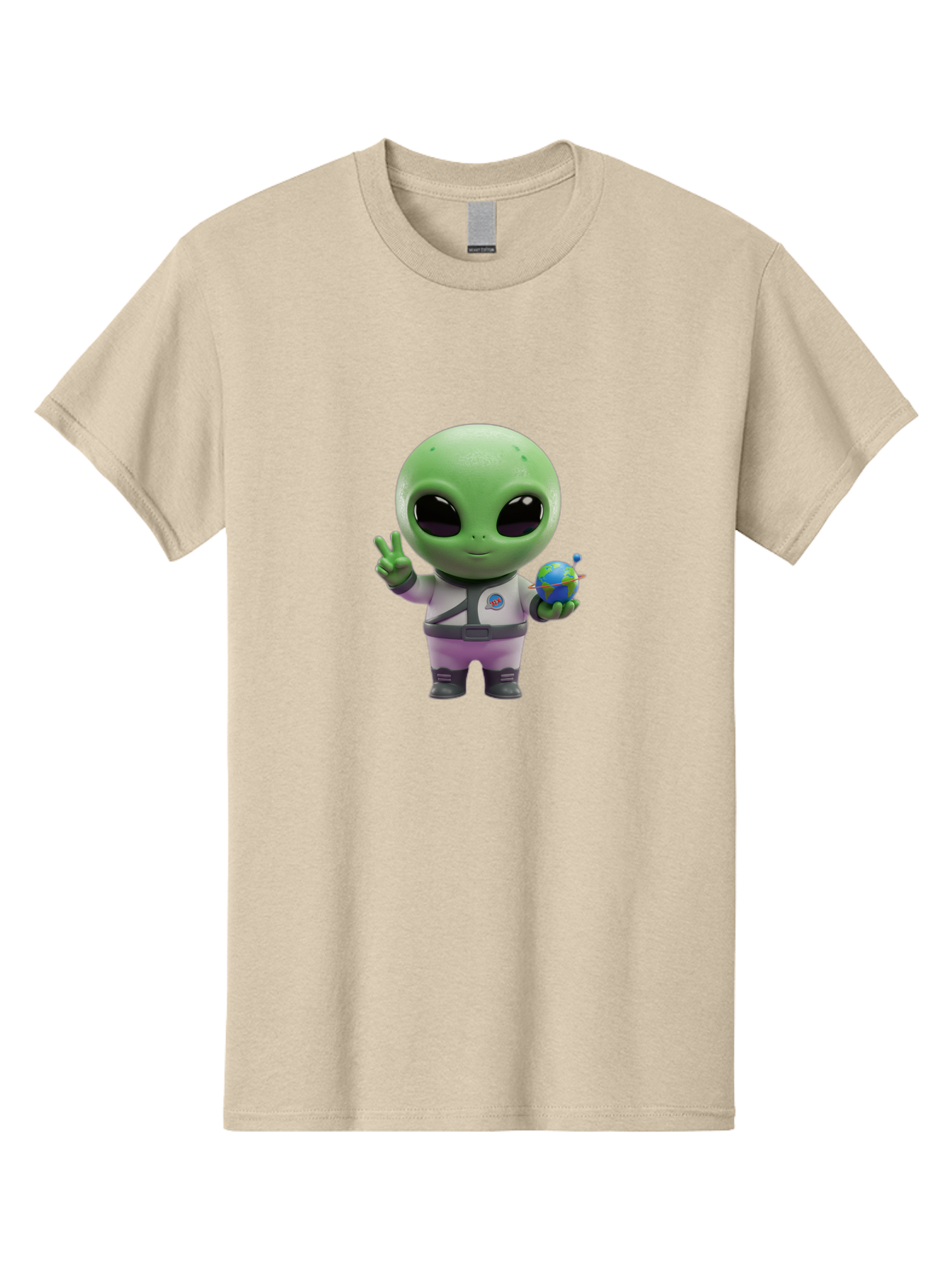 Alien-Astronaut Men'S Graphic Tee, 100% Cotton, Comfortable Casual Summer Wear, Machine Washable, Cartoon Alien, Astronaut Costume, Peace Sign, Earth Globe, Space Exploration, Friendly Extraterrestrial, Sci-Fi Character, Bab621 13