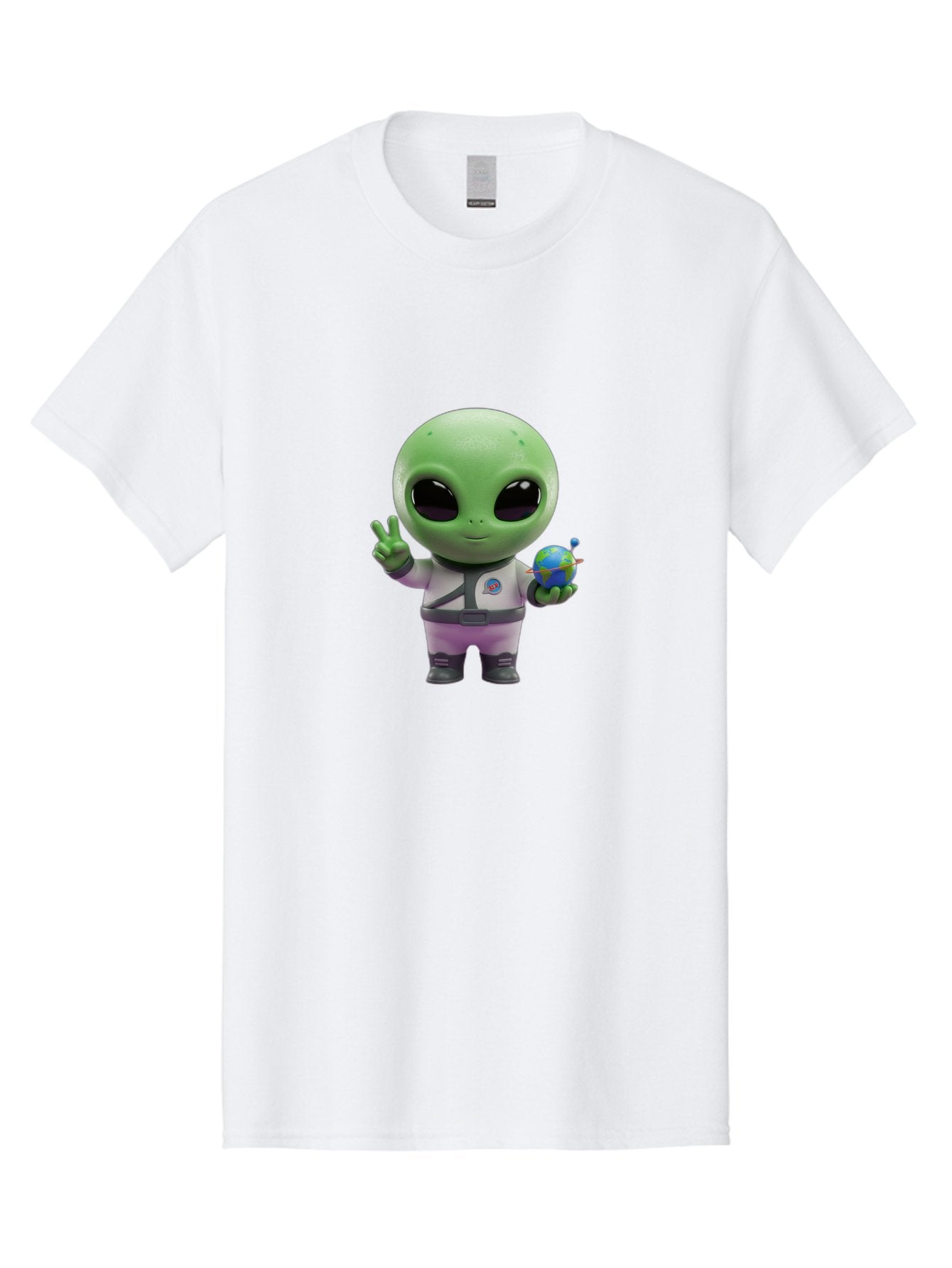 Alien-Astronaut Men'S Graphic Tee, 100% Cotton, Comfortable Casual Summer Wear, Machine Washable, Cartoon Alien, Astronaut Costume, Peace Sign, Earth Globe, Space Exploration, Friendly Extraterrestrial, Sci-Fi Character, Bab621 5