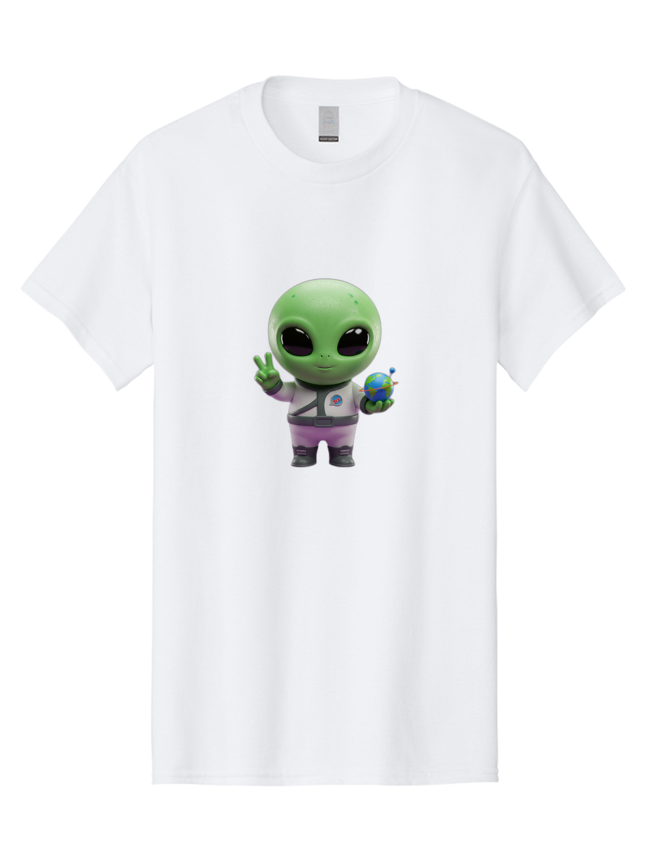 Alien-Astronaut Men'S Graphic Tee, 100% Cotton, Comfortable Casual Summer Wear, Machine Washable, Cartoon Alien, Astronaut Costume, Peace Sign, Earth Globe, Space Exploration, Friendly Extraterrestrial, Sci-Fi Character, Bab621 8