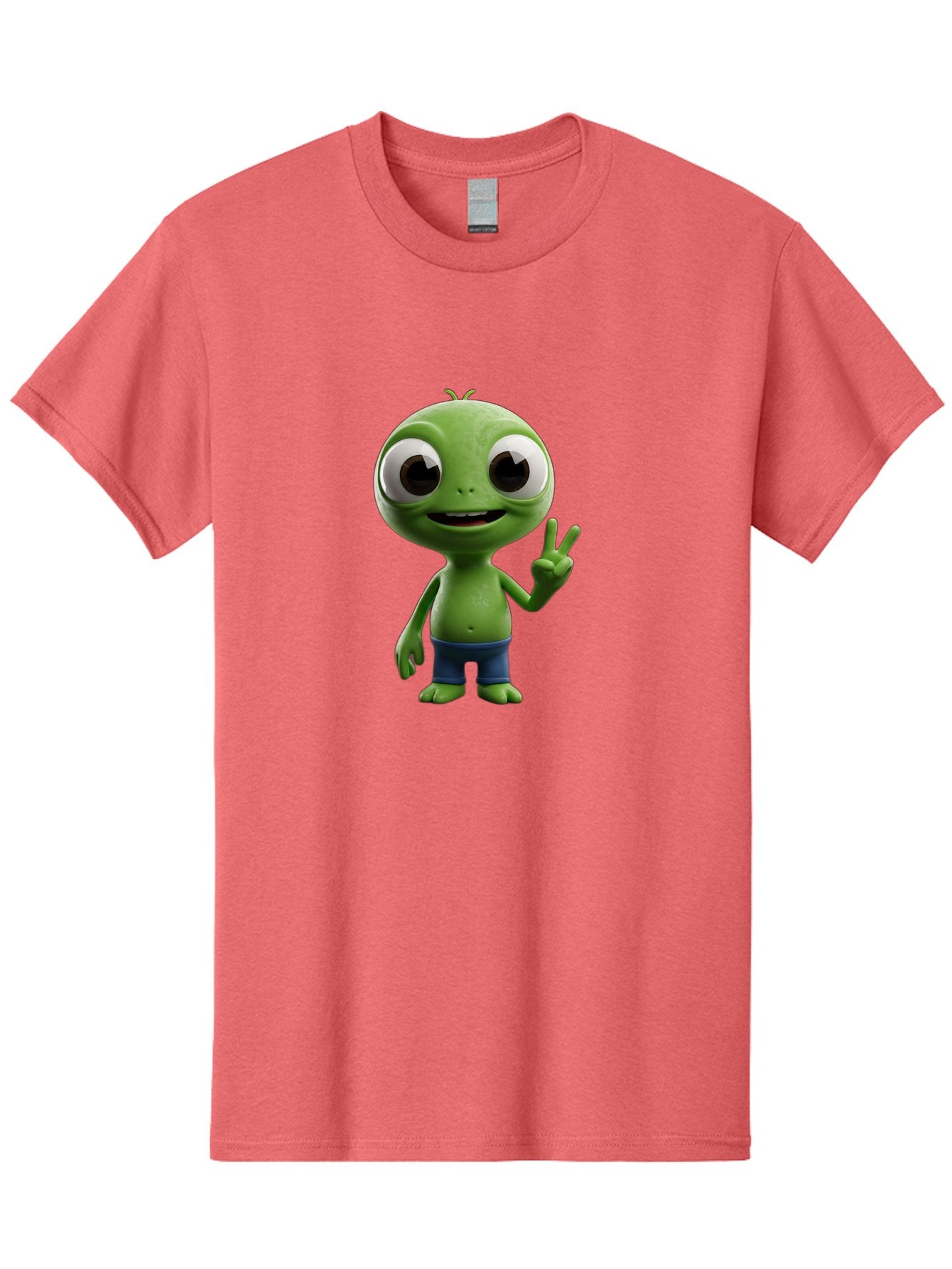 Alien-Cartoon-Character Men'S Graphic Tee, 100% Cotton, Comfortable Casual Summer Wear, Machine Washable, Alien Cartoon, Green Creature, Large Eyes, Peace Sign, Blue Shorts, Cute Character, Cartoon Style, Funny Alien, Cartoon Character Design, Bab622 11