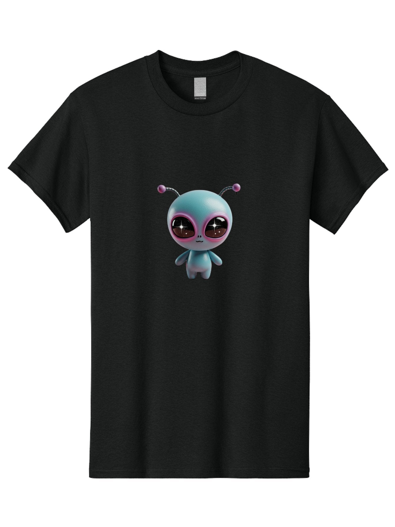 Alien-Character Men'S Graphic Tee, 100% Cotton, Comfortable Casual Summer Wear, Machine Washable, Cartoon Alien, Pastel Colors, Cute Design, Big Eyes, Smiling Face, Antennae, 3D Illustration, Quirky Character, Futuristic Being, Playful Vibe, Bab623 4