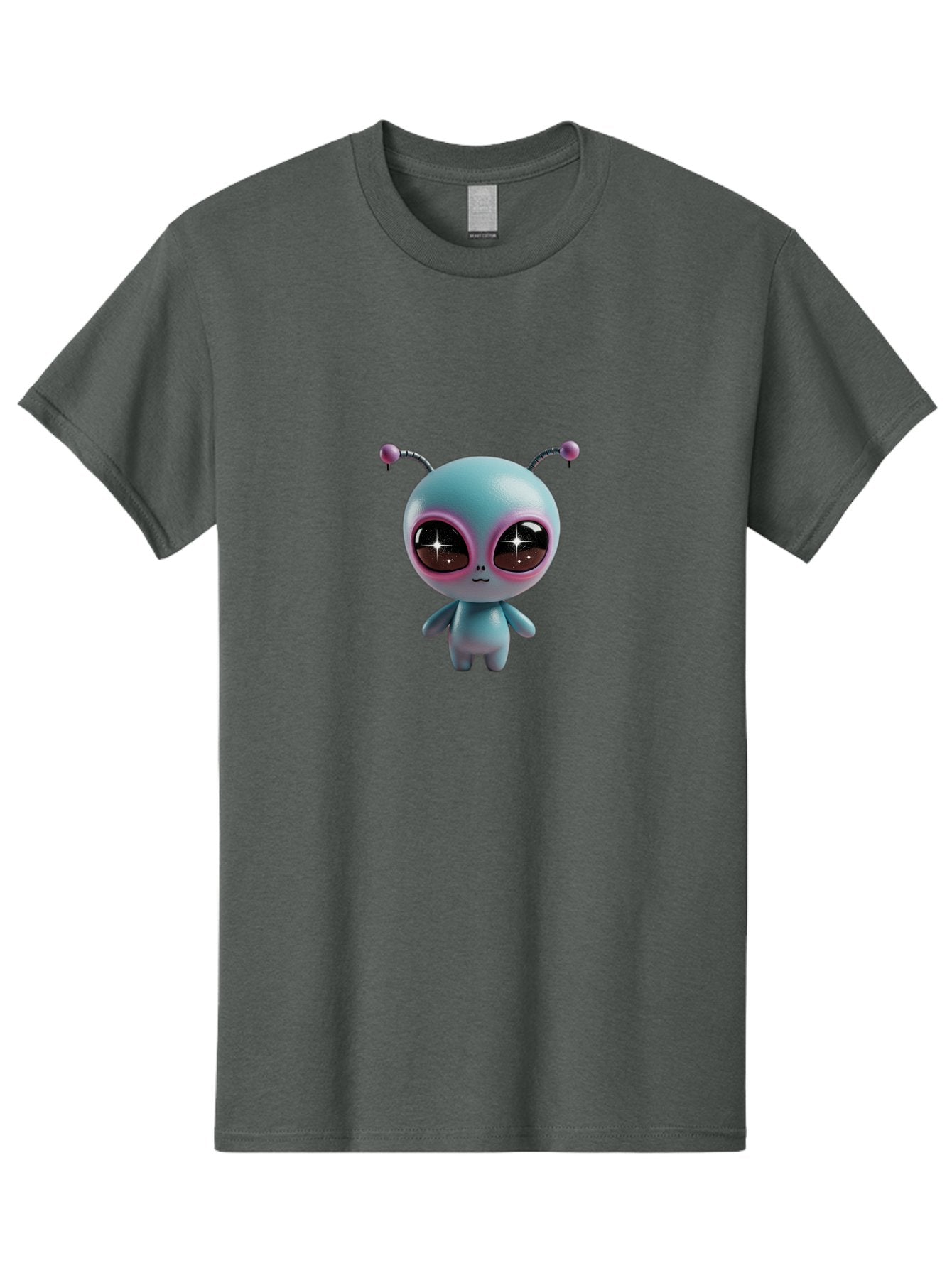 Alien-Character Men'S Graphic Tee, 100% Cotton, Comfortable Casual Summer Wear, Machine Washable, Cartoon Alien, Pastel Colors, Cute Design, Big Eyes, Smiling Face, Antennae, 3D Illustration, Quirky Character, Futuristic Being, Playful Vibe, Bab623 15