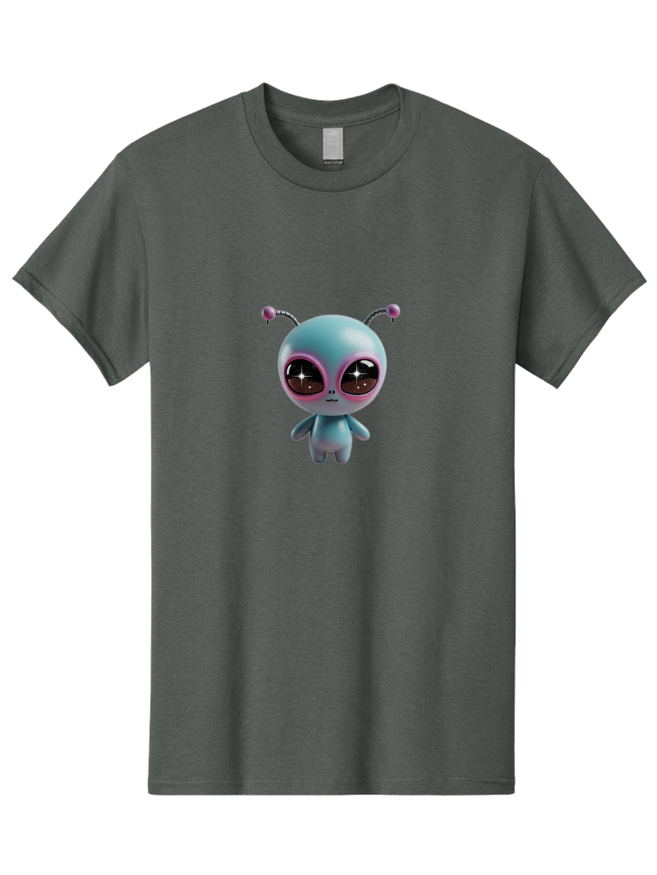 Alien-Character Men'S Graphic Tee, 100% Cotton, Comfortable Casual Summer Wear, Machine Washable, Cartoon Alien, Pastel Colors, Cute Design, Big Eyes, Smiling Face, Antennae, 3D Illustration, Quirky Character, Futuristic Being, Playful Vibe, Bab623