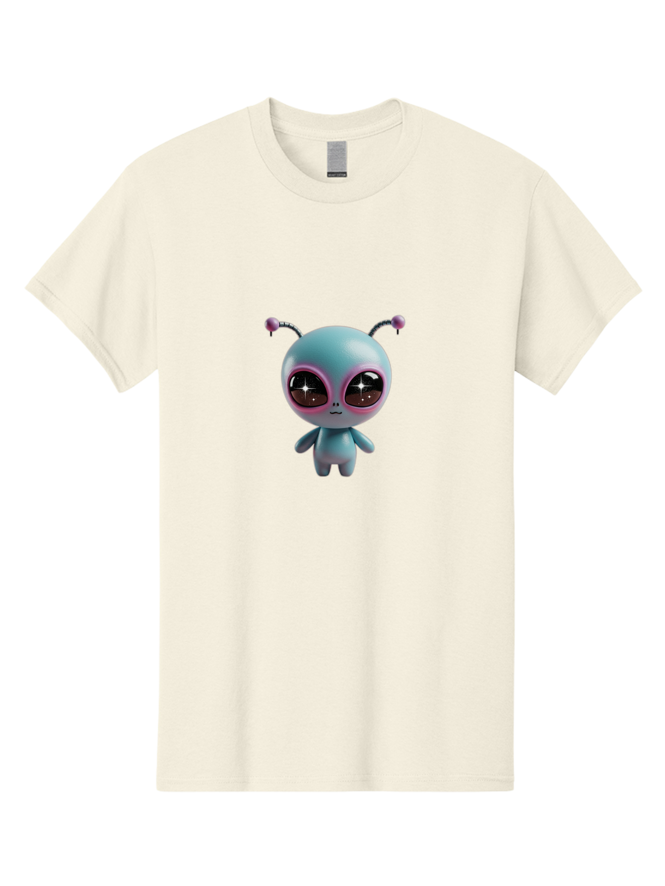 Alien-Character Men'S Graphic Tee, 100% Cotton, Comfortable Casual Summer Wear, Machine Washable, Cartoon Alien, Pastel Colors, Cute Design, Big Eyes, Smiling Face, Antennae, 3D Illustration, Quirky Character, Futuristic Being, Playful Vibe, Bab623 8