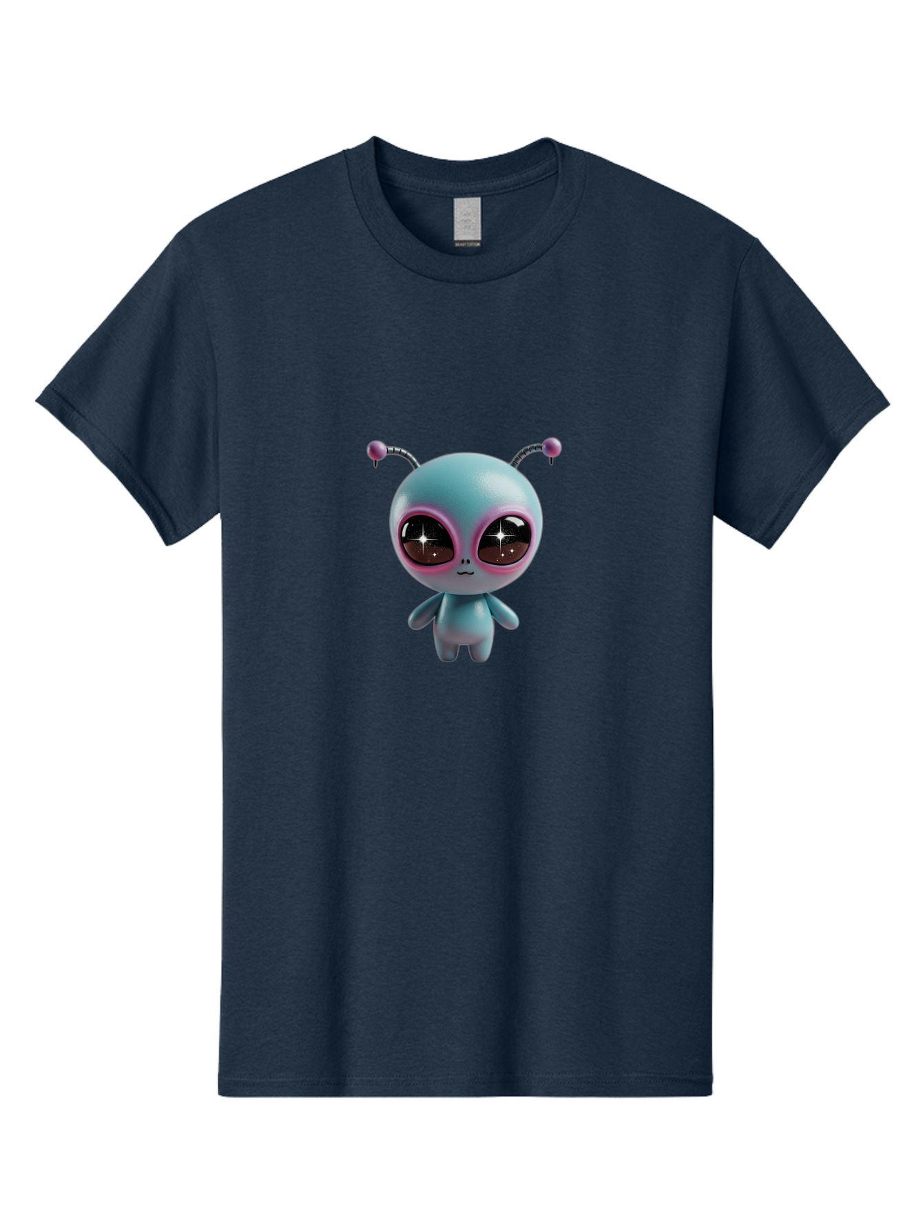 Alien-Character Men'S Graphic Tee, 100% Cotton, Comfortable Casual Summer Wear, Machine Washable, Cartoon Alien, Pastel Colors, Cute Design, Big Eyes, Smiling Face, Antennae, 3D Illustration, Quirky Character, Futuristic Being, Playful Vibe, Bab623