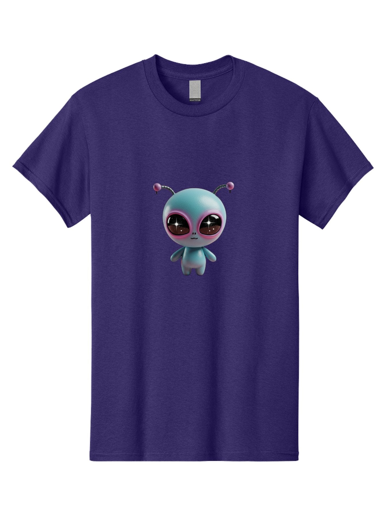 Alien-Character Men'S Graphic Tee, 100% Cotton, Comfortable Casual Summer Wear, Machine Washable, Cartoon Alien, Pastel Colors, Cute Design, Big Eyes, Smiling Face, Antennae, 3D Illustration, Quirky Character, Futuristic Being, Playful Vibe, Bab623 12