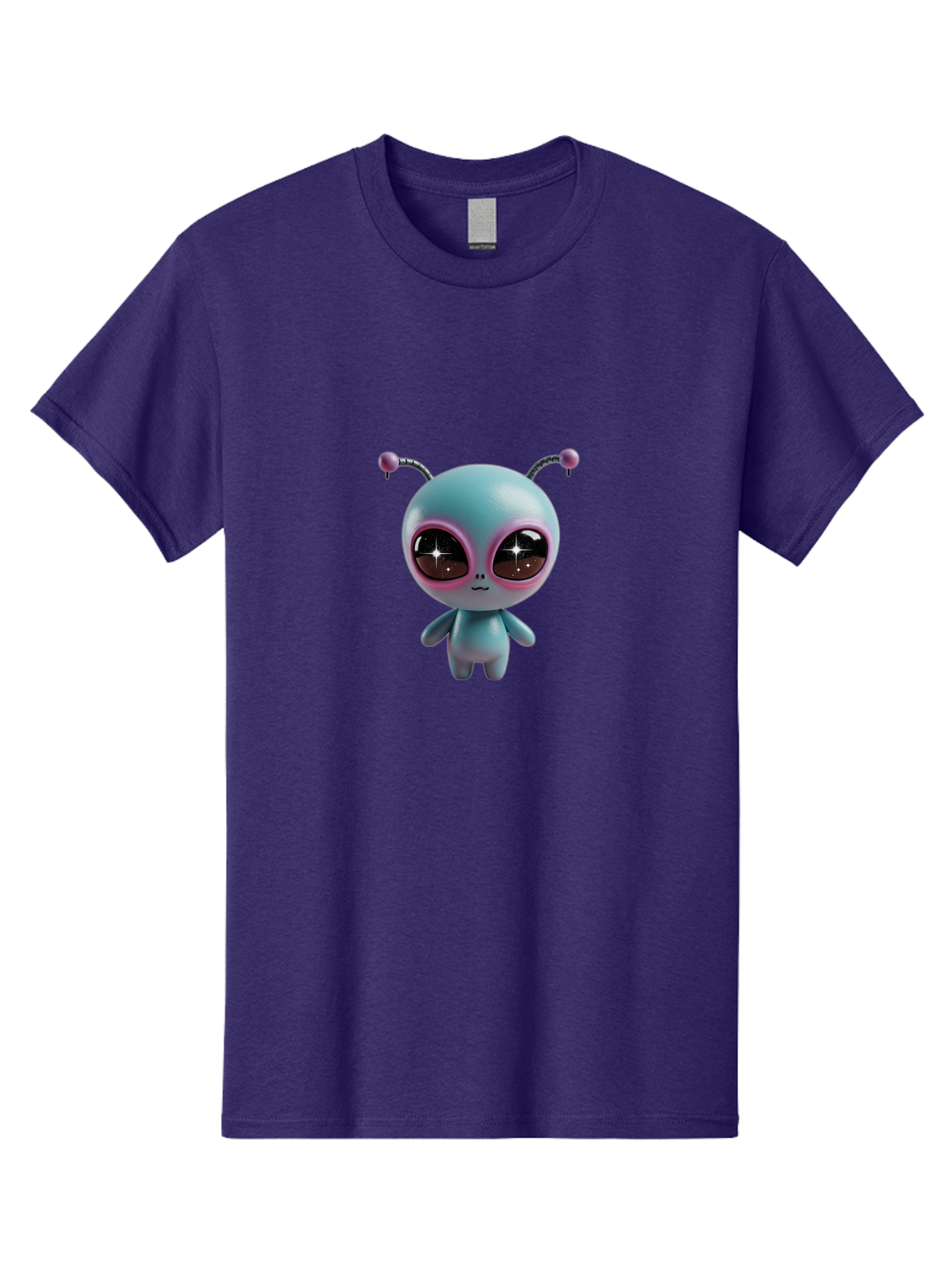 Alien-Character Men'S Graphic Tee, 100% Cotton, Comfortable Casual Summer Wear, Machine Washable, Cartoon Alien, Pastel Colors, Cute Design, Big Eyes, Smiling Face, Antennae, 3D Illustration, Quirky Character, Futuristic Being, Playful Vibe, Bab623 3