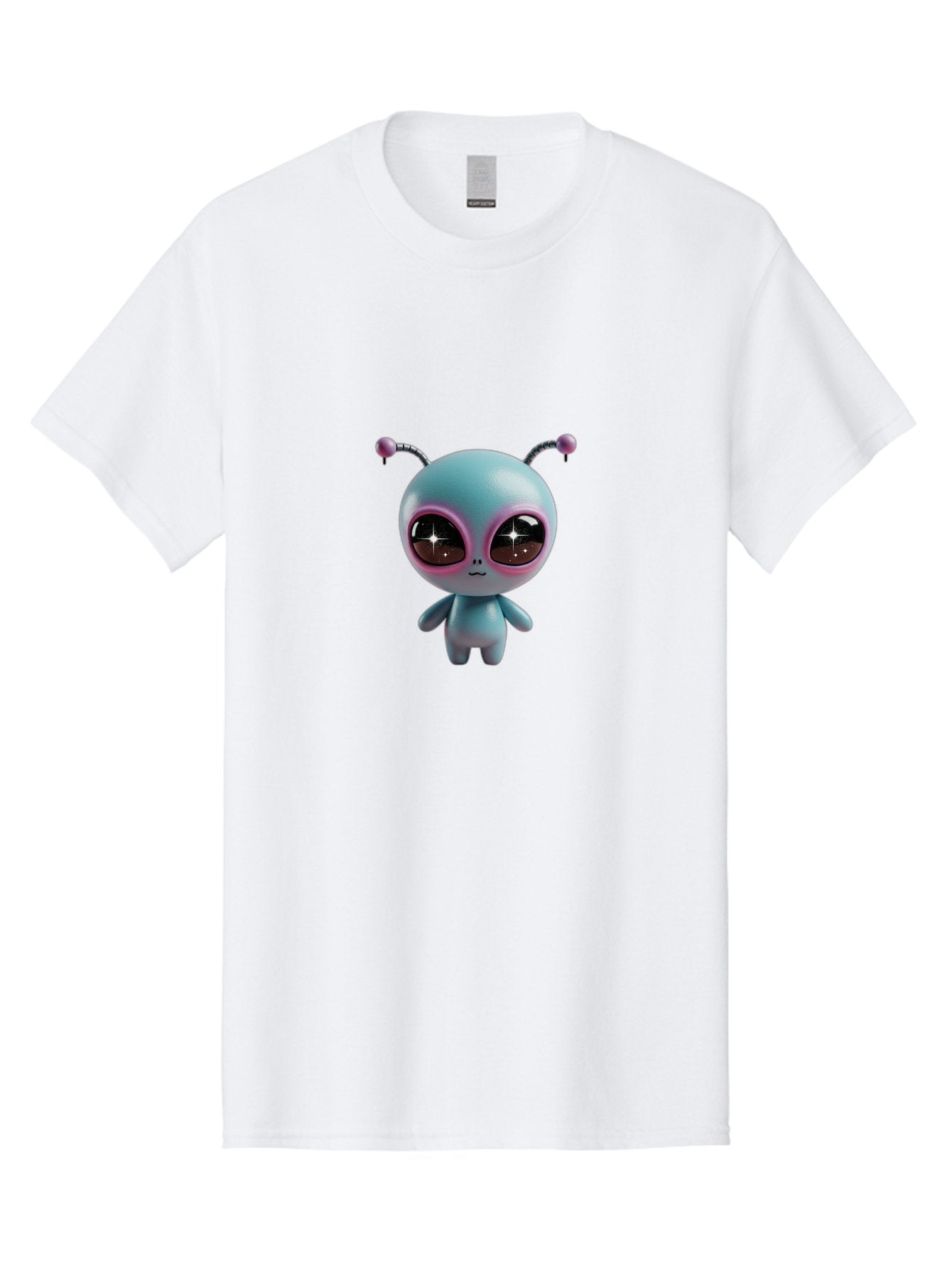 Alien-Character Men'S Graphic Tee, 100% Cotton, Comfortable Casual Summer Wear, Machine Washable, Cartoon Alien, Pastel Colors, Cute Design, Big Eyes, Smiling Face, Antennae, 3D Illustration, Quirky Character, Futuristic Being, Playful Vibe, Bab623 7