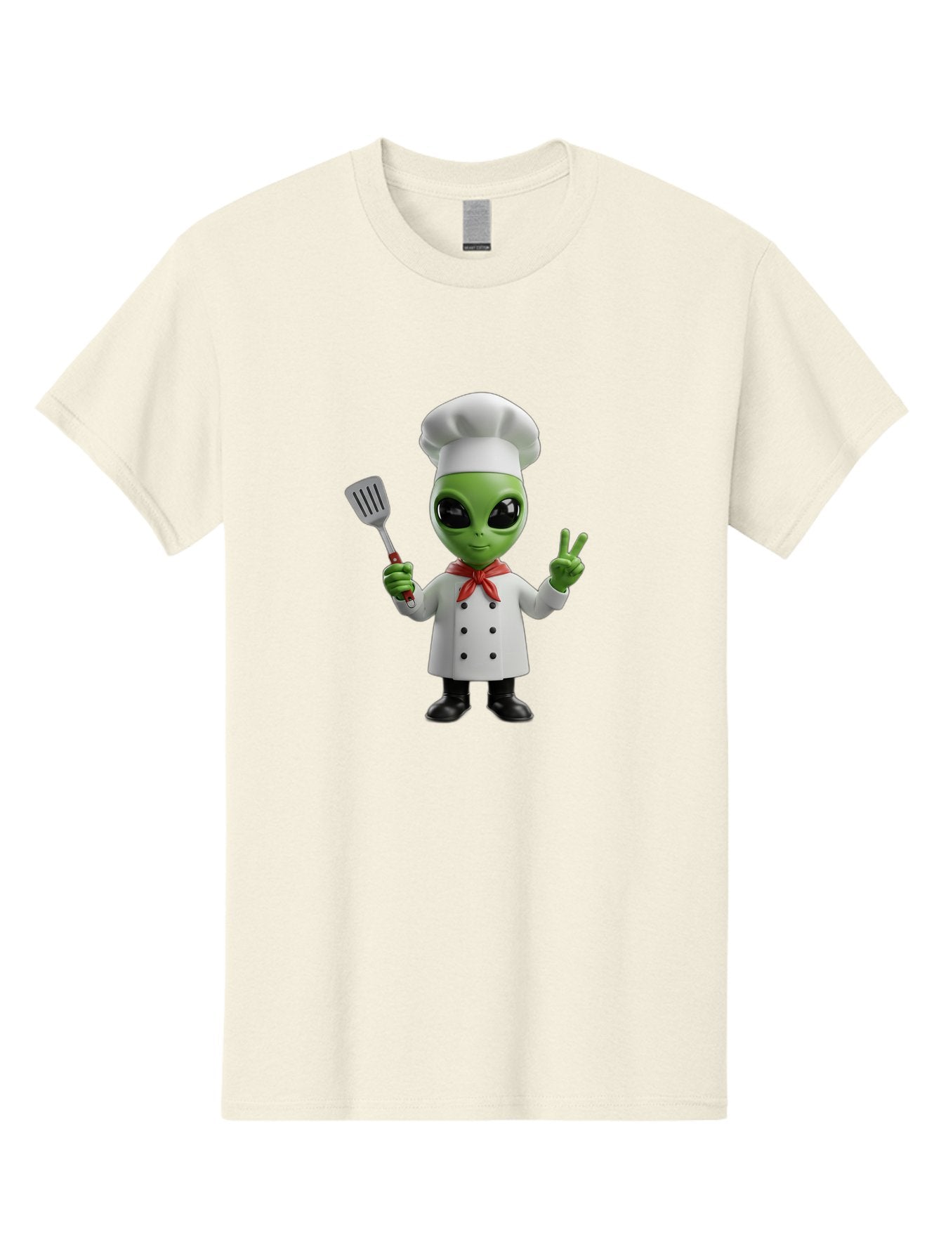 Alien-Chef Men'S Graphic Tee, 100% Cotton, Comfortable Casual Summer Wear, Machine Washable, Alien Chef, Green Alien, White Chef Coat, Red Neckerchief, Peace Sign, Spatula, 3D Cartoon Character, Funny Alien, Cooking, Kitchen Humor, Bab624 10