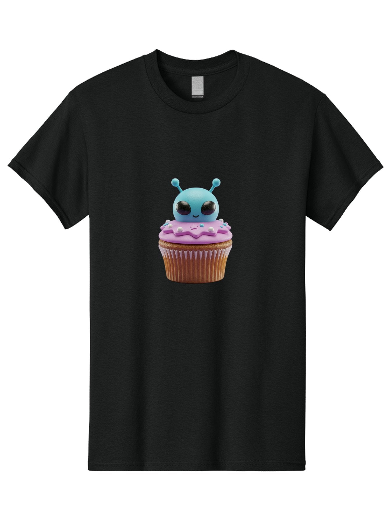 Alien-Cupcake Men'S Graphic Tee, 100% Cotton, Comfortable Casual Summer Wear, Machine Washable, Blue Alien On Top Of Cupcake, Pastel Colors, Whimsical Design, Sweet Treats, Fondant Decoration, Colorful Sprinkles, Dessert Art, Creative Baking Bab625