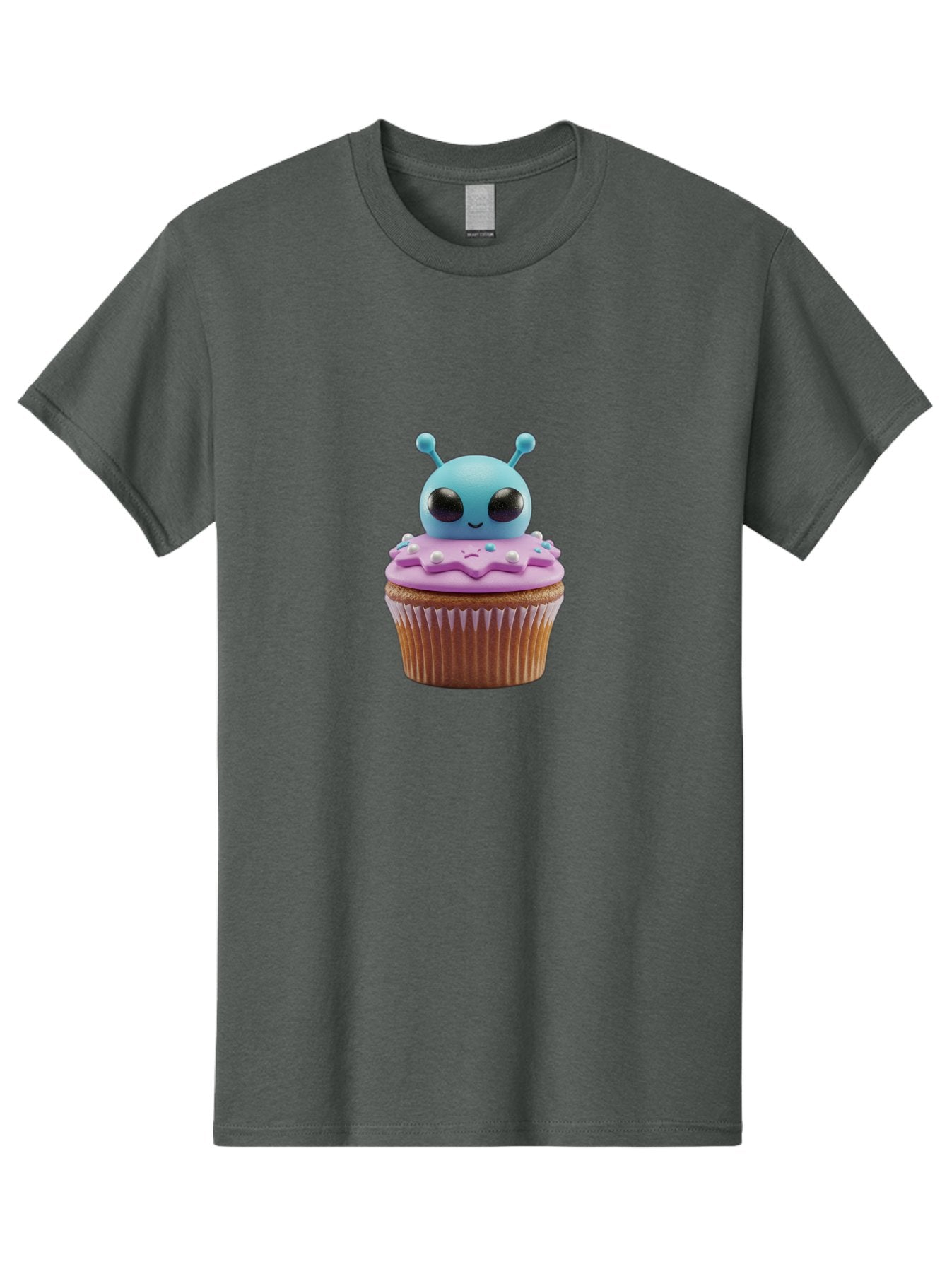 Alien-Cupcake Men'S Graphic Tee, 100% Cotton, Comfortable Casual Summer Wear, Machine Washable, Blue Alien On Top Of Cupcake, Pastel Colors, Whimsical Design, Sweet Treats, Fondant Decoration, Colorful Sprinkles, Dessert Art, Creative Baking Bab625 10