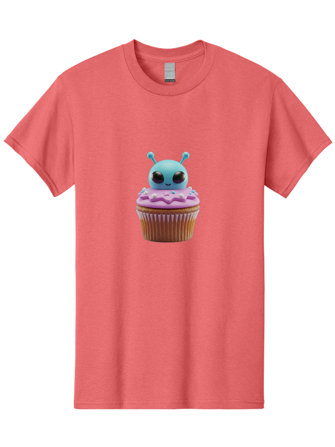 Alien-Cupcake Men'S Graphic Tee, 100% Cotton, Comfortable Casual Summer Wear, Machine Washable, Blue Alien On Top Of Cupcake, Pastel Colors, Whimsical Design, Sweet Treats, Fondant Decoration, Colorful Sprinkles, Dessert Art, Creative Baking Bab625 4
