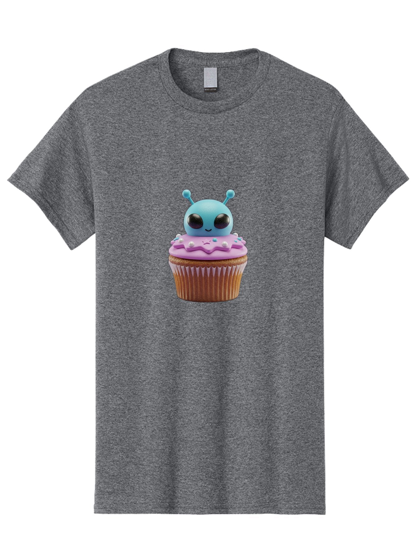 Alien-Cupcake Men'S Graphic Tee, 100% Cotton, Comfortable Casual Summer Wear, Machine Washable, Blue Alien On Top Of Cupcake, Pastel Colors, Whimsical Design, Sweet Treats, Fondant Decoration, Colorful Sprinkles, Dessert Art, Creative Baking Bab625