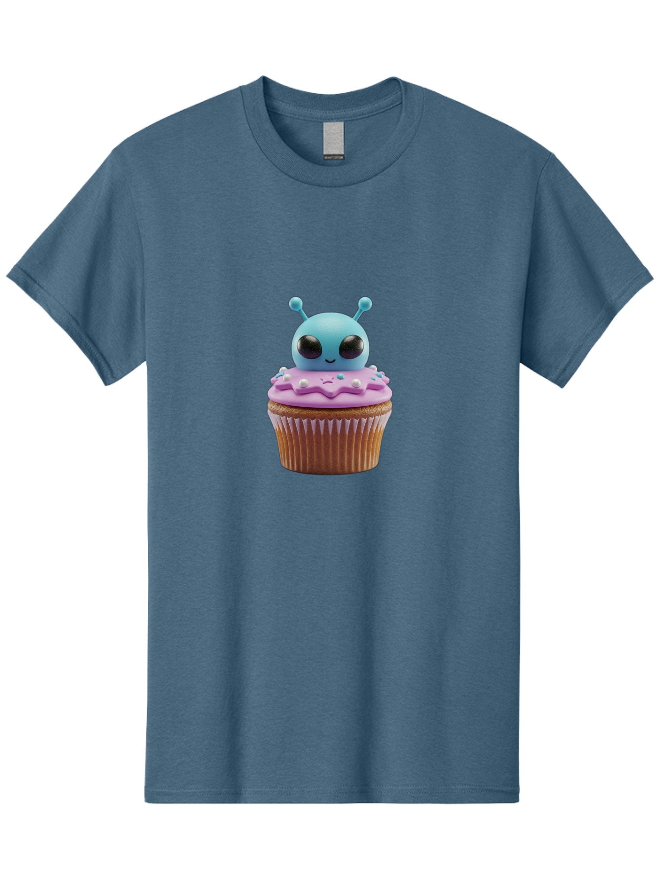 Alien-Cupcake Men'S Graphic Tee, 100% Cotton, Comfortable Casual Summer Wear, Machine Washable, Blue Alien On Top Of Cupcake, Pastel Colors, Whimsical Design, Sweet Treats, Fondant Decoration, Colorful Sprinkles, Dessert Art, Creative Baking Bab625 3
