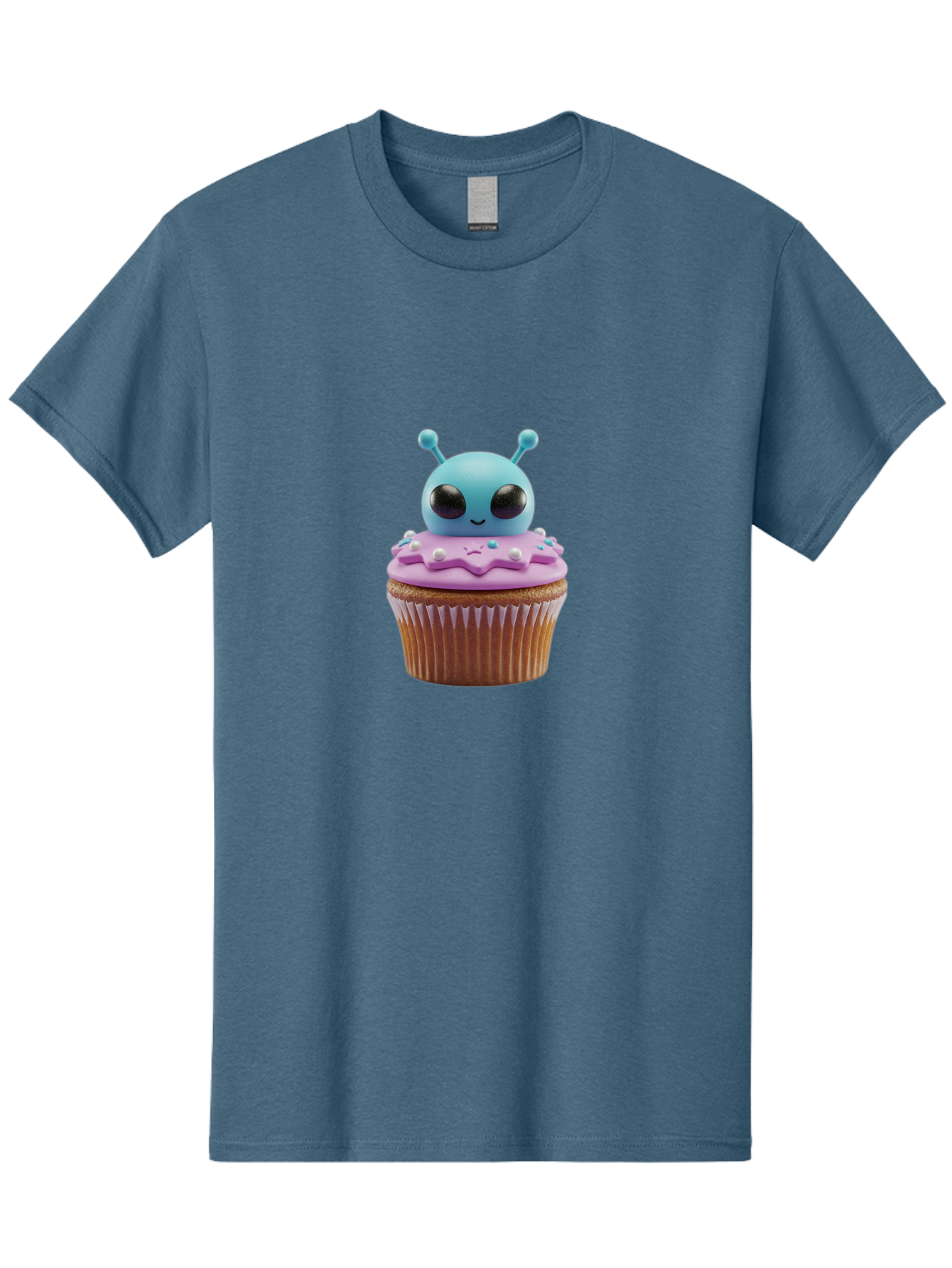 Alien-Cupcake Men'S Graphic Tee, 100% Cotton, Comfortable Casual Summer Wear, Machine Washable, Blue Alien On Top Of Cupcake, Pastel Colors, Whimsical Design, Sweet Treats, Fondant Decoration, Colorful Sprinkles, Dessert Art, Creative Baking Bab625 9