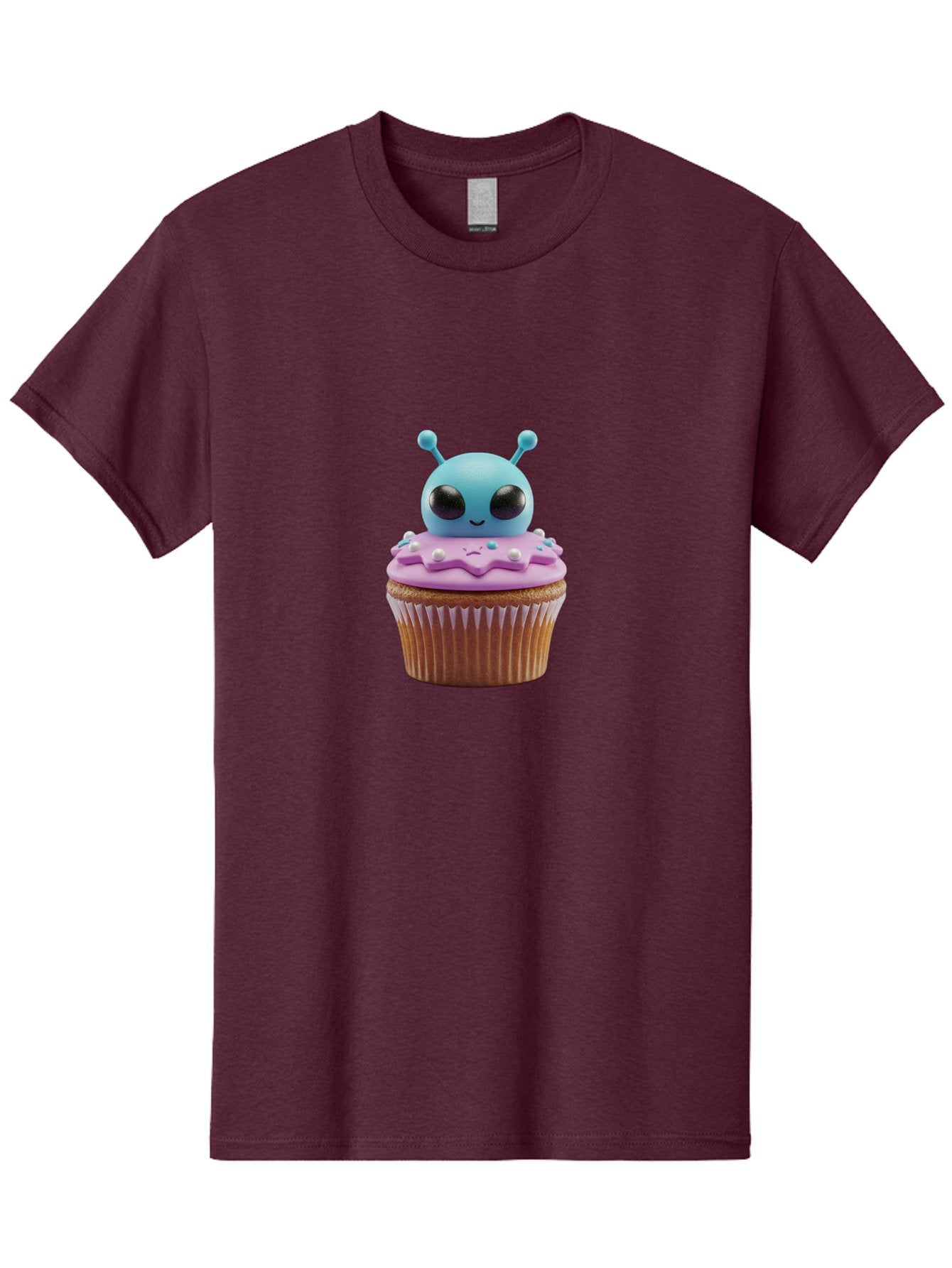 Alien-Cupcake Men'S Graphic Tee, 100% Cotton, Comfortable Casual Summer Wear, Machine Washable, Blue Alien On Top Of Cupcake, Pastel Colors, Whimsical Design, Sweet Treats, Fondant Decoration, Colorful Sprinkles, Dessert Art, Creative Baking Bab625 13