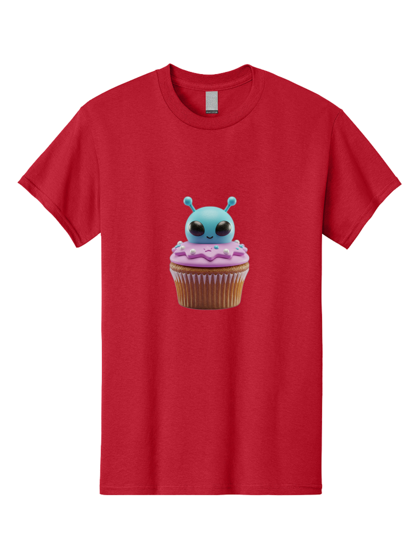 Alien-Cupcake Men'S Graphic Tee, 100% Cotton, Comfortable Casual Summer Wear, Machine Washable, Blue Alien On Top Of Cupcake, Pastel Colors, Whimsical Design, Sweet Treats, Fondant Decoration, Colorful Sprinkles, Dessert Art, Creative Baking Bab625 13