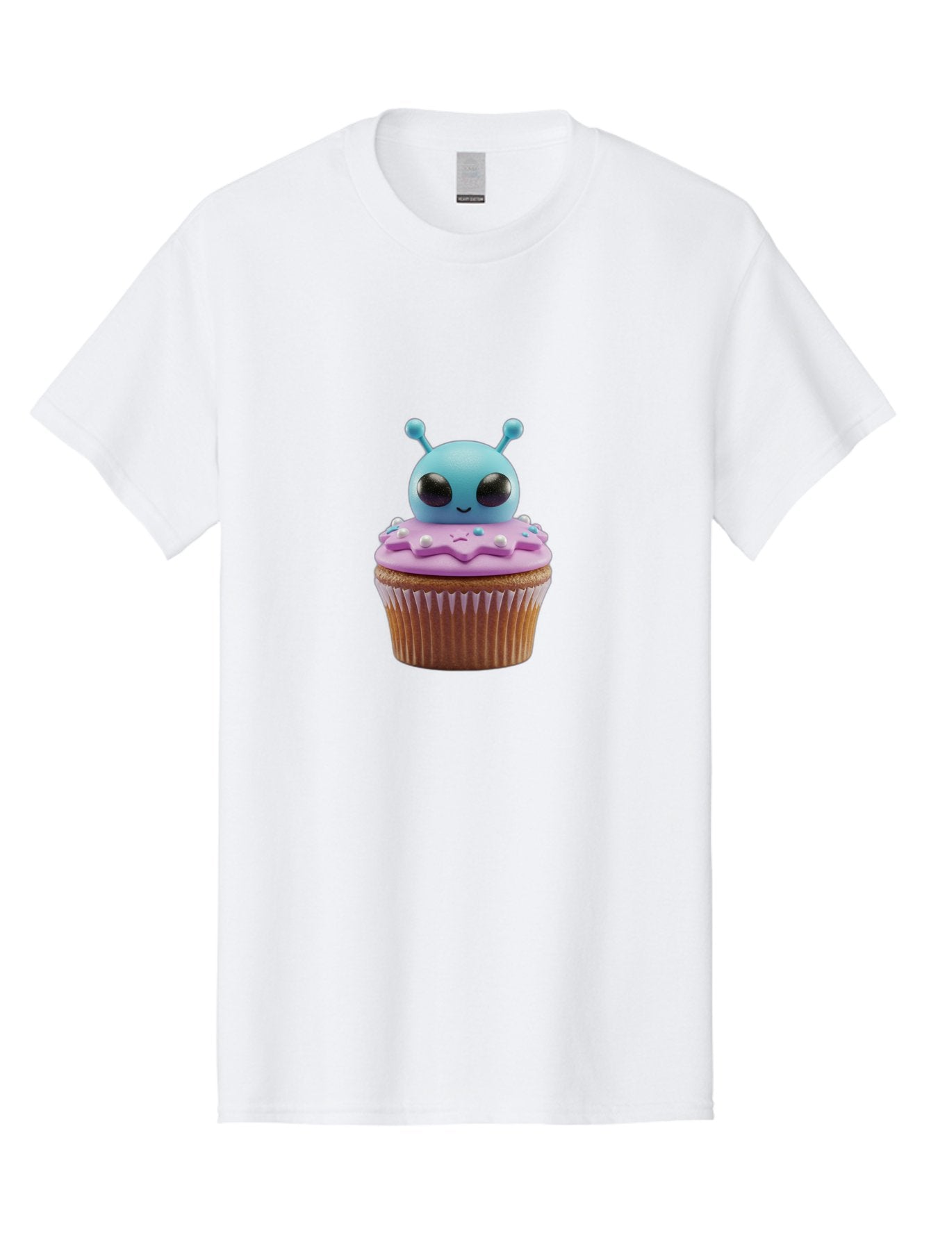 Alien-Cupcake Men'S Graphic Tee, 100% Cotton, Comfortable Casual Summer Wear, Machine Washable, Blue Alien On Top Of Cupcake, Pastel Colors, Whimsical Design, Sweet Treats, Fondant Decoration, Colorful Sprinkles, Dessert Art, Creative Baking Bab625 12