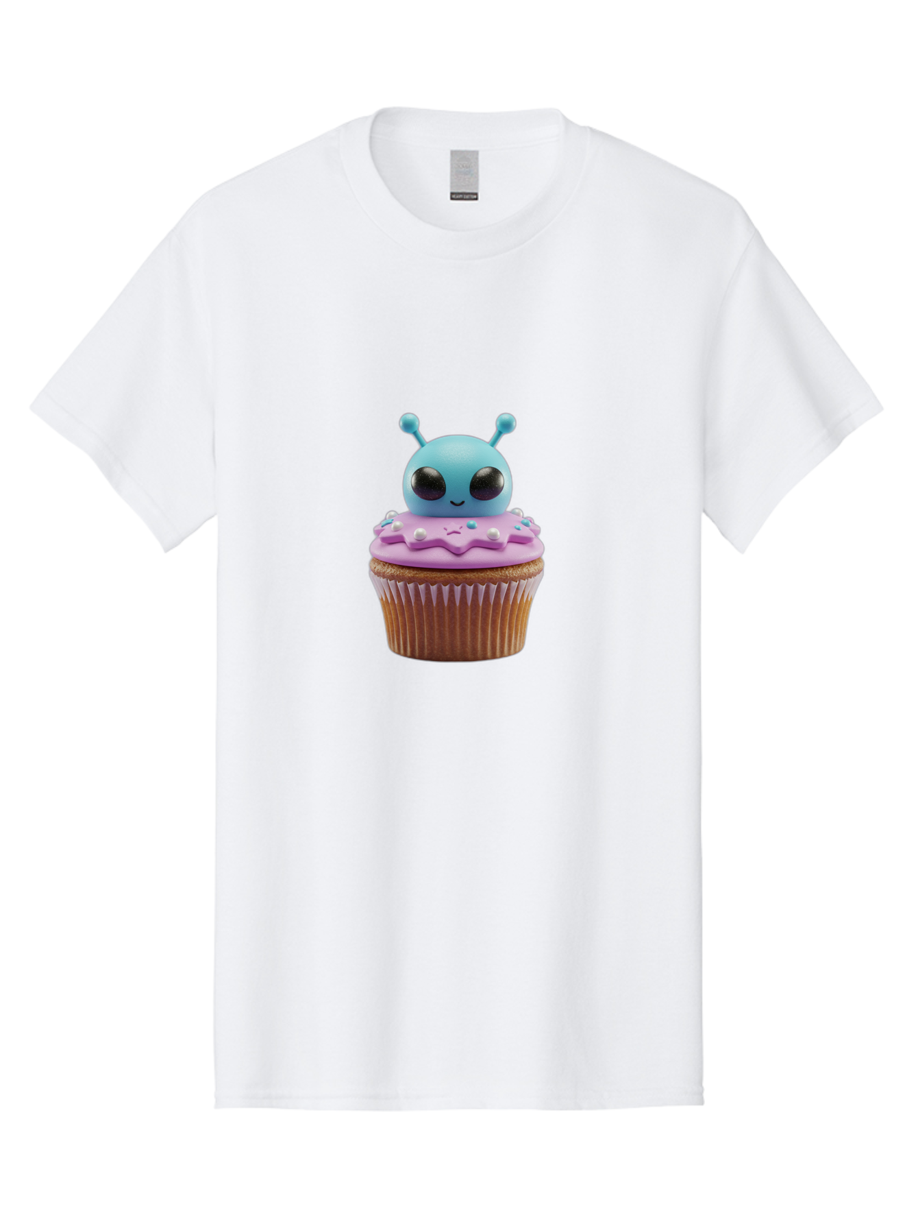 Alien-Cupcake Men'S Graphic Tee, 100% Cotton, Comfortable Casual Summer Wear, Machine Washable, Blue Alien On Top Of Cupcake, Pastel Colors, Whimsical Design, Sweet Treats, Fondant Decoration, Colorful Sprinkles, Dessert Art, Creative Baking Bab625 3