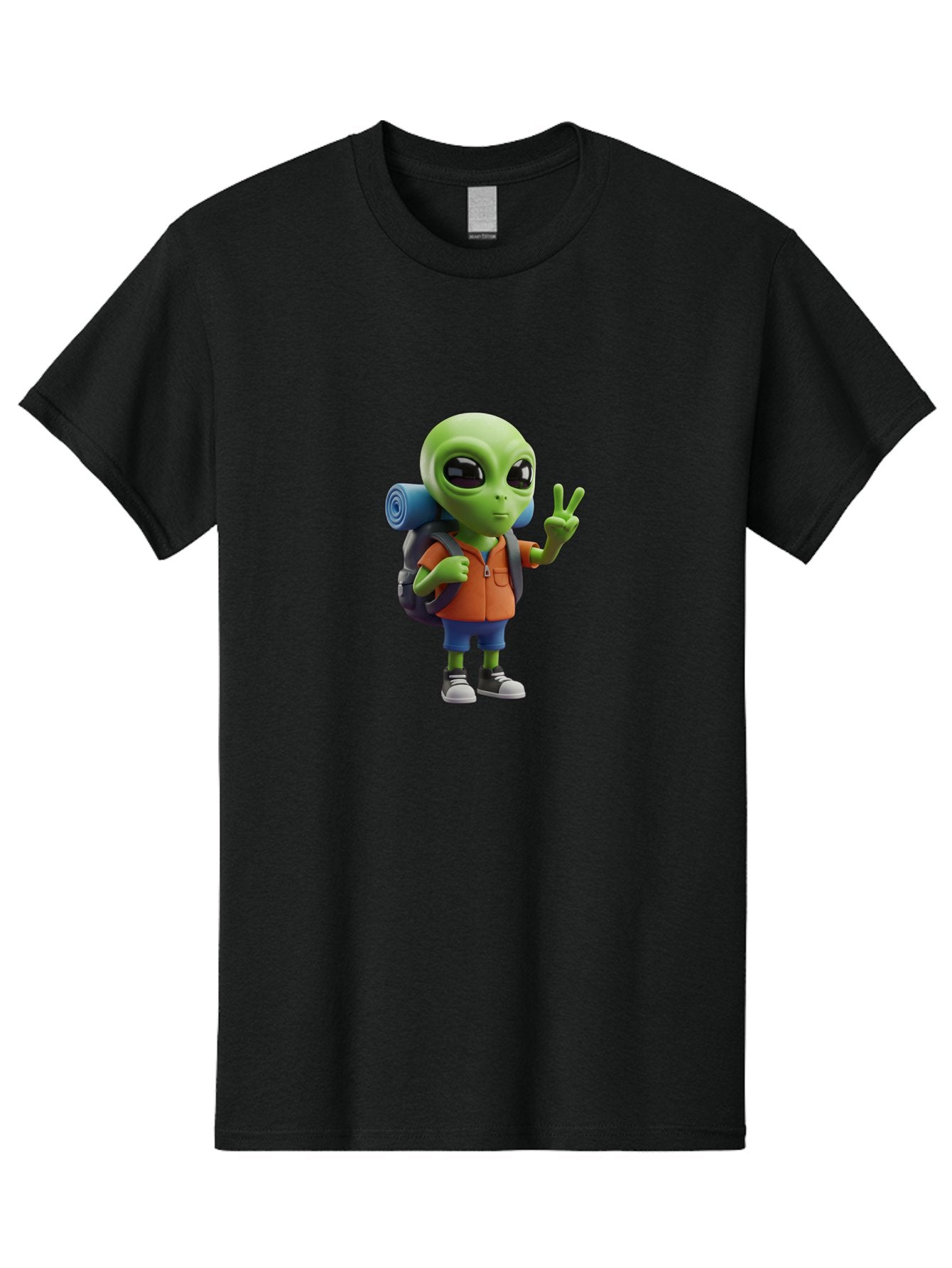 Alien-Hiker Men'S Graphic Tee, 100% Cotton, Comfortable Casual Summer Wear, Machine Washable, Cartoon Alien, Hiking Gear, Peace Sign, Relaxed Pose, 3D Illustration, Casual Clothing, Outdoor Enthusiast, Pop Culture Icon, Fun Design, Bab627 4