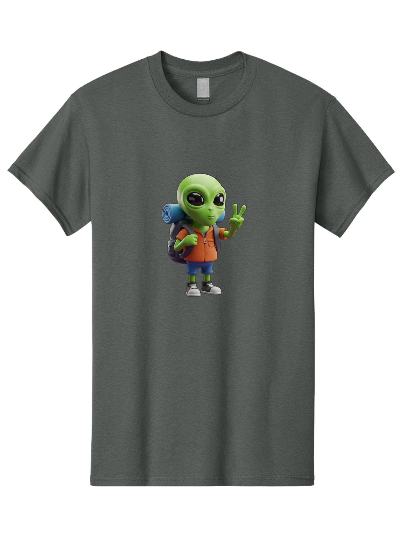 Alien-Hiker Men'S Graphic Tee, 100% Cotton, Comfortable Casual Summer Wear, Machine Washable, Cartoon Alien, Hiking Gear, Peace Sign, Relaxed Pose, 3D Illustration, Casual Clothing, Outdoor Enthusiast, Pop Culture Icon, Fun Design, Bab627 11